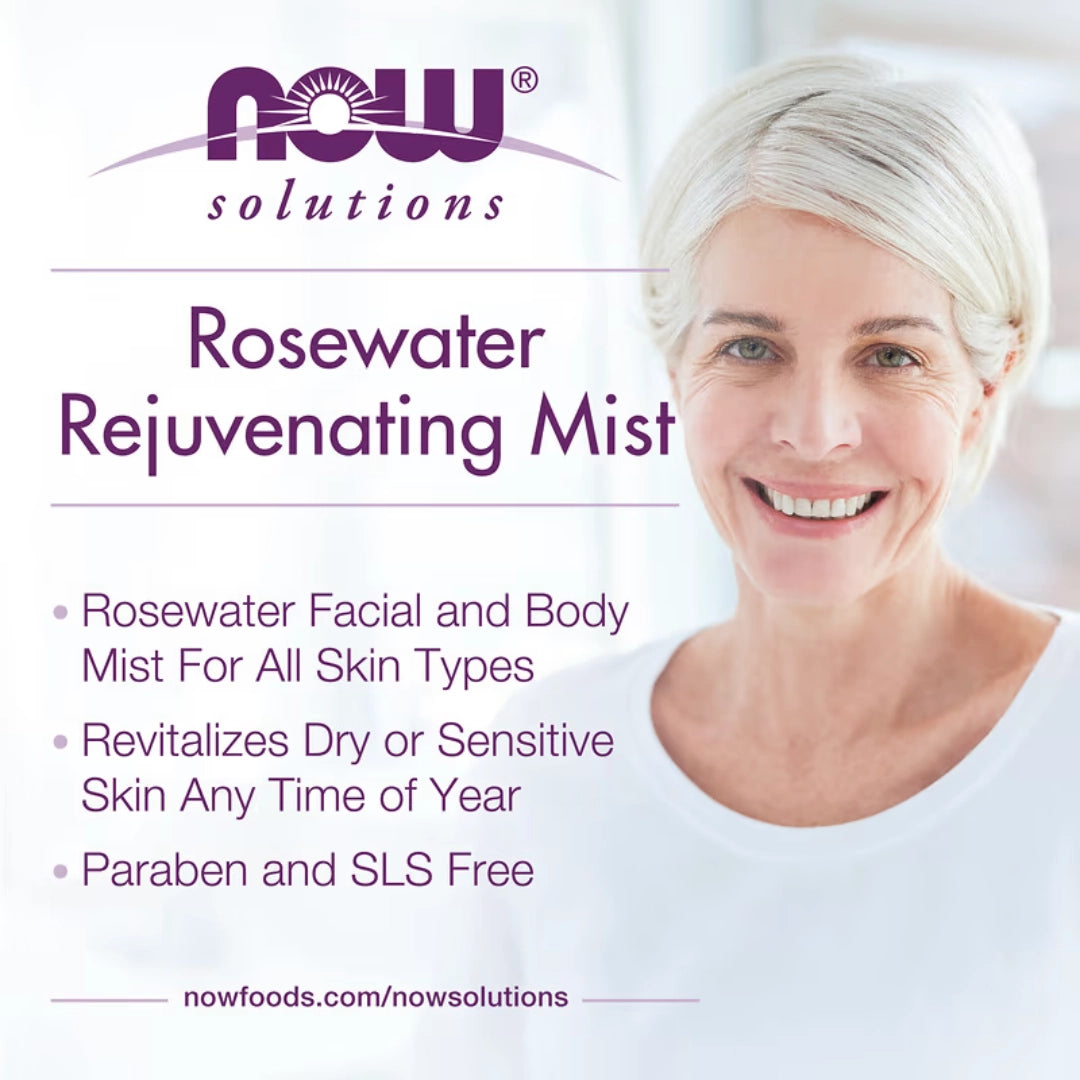 NOW Foods, Solutions, Rosewater Rejuvenating Mist, 4 fl oz, 118 ml