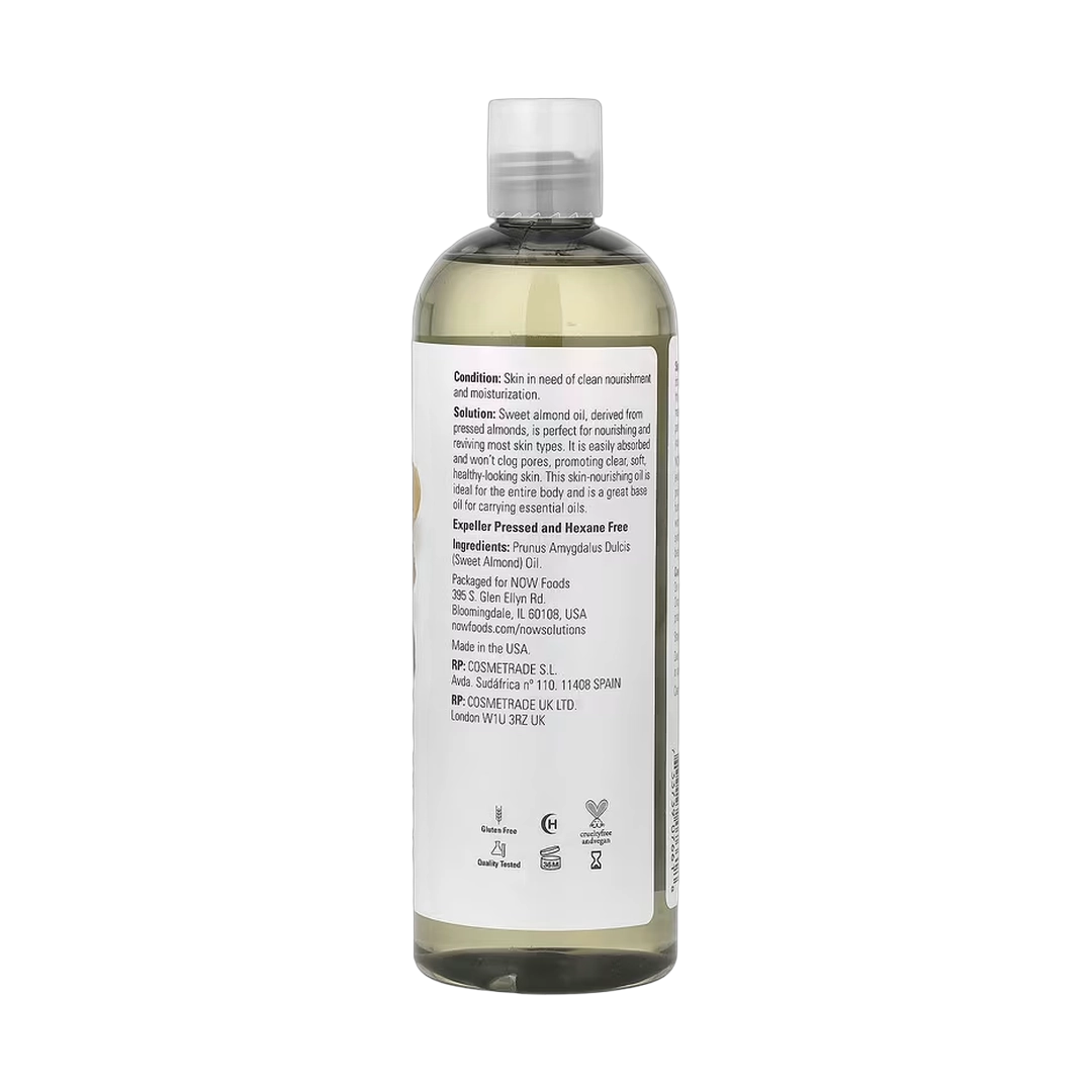 NOW Foods, Solutions, Sweet Almond Oil, Pure Moisturizing Oil, Unscented, 16 fl oz, 473 ml