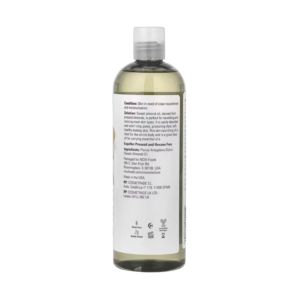 NOW Foods, Solutions, Sweet Almond Oil, Pure Moisturizing Oil, Unscented, 16 fl oz, 473 ml