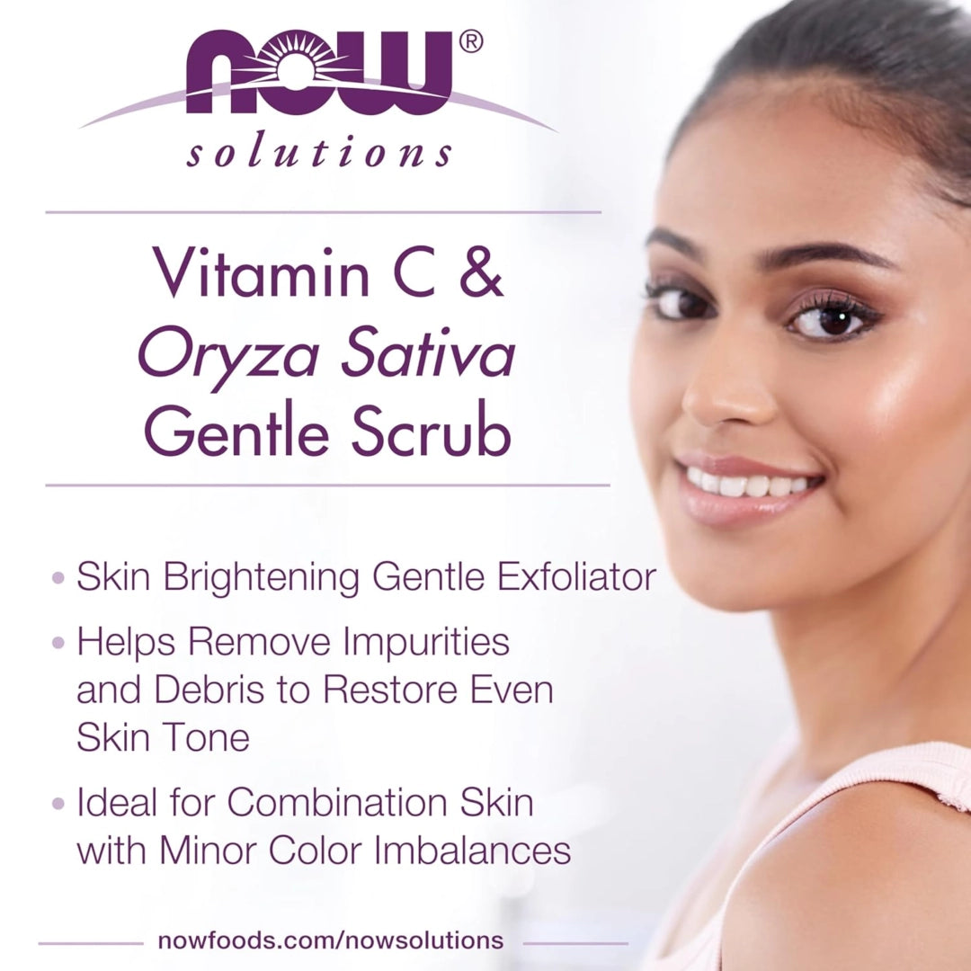 NOW Foods, Solutions, Vitamin C & Oryza Sativa, Gentle Scrub, 4fl oz, 118 ml