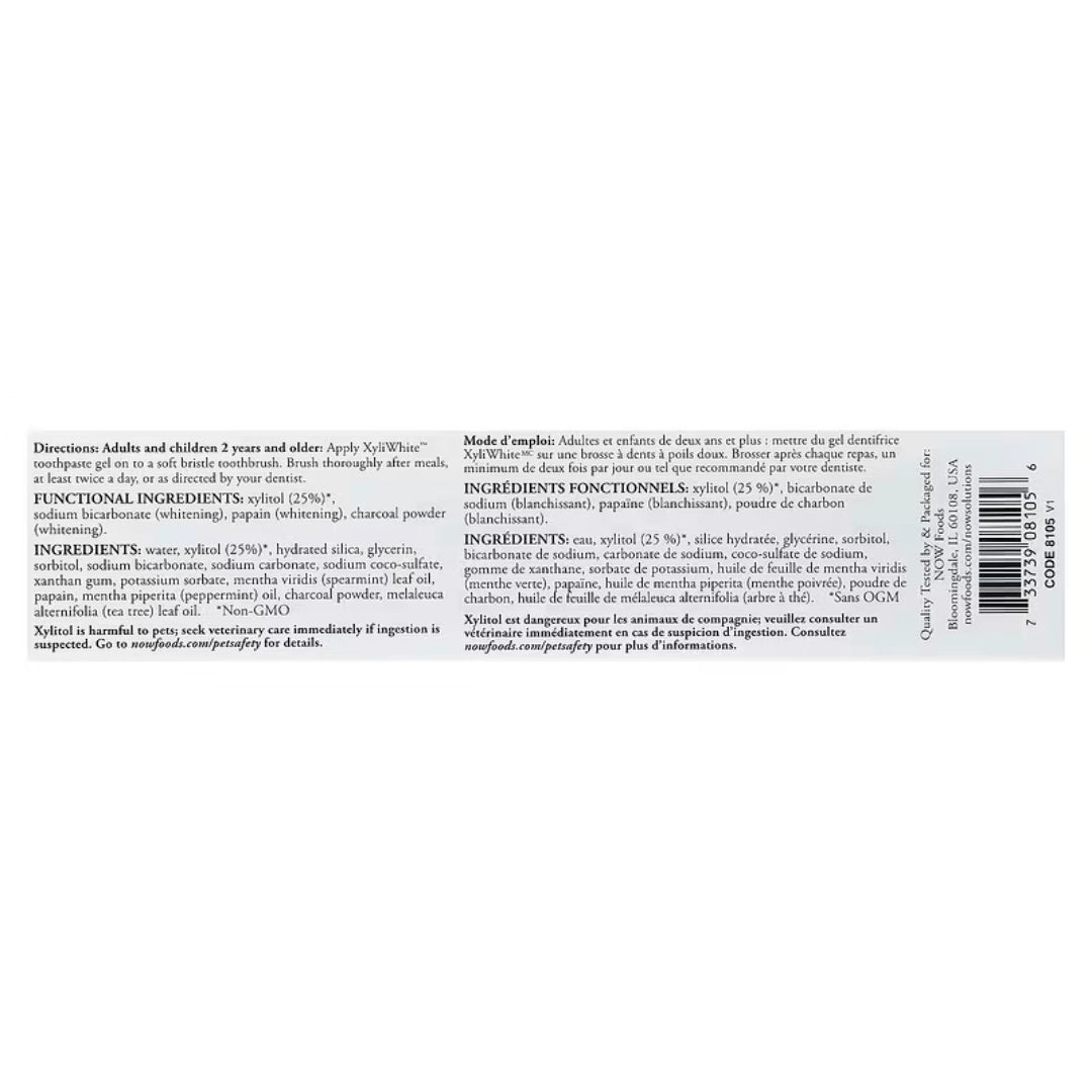 NOW Foods, Solutions, XyliWhite™, Charcoal Refresh, Toothpaste Gel, Mint, 6.4 oz, 181 g