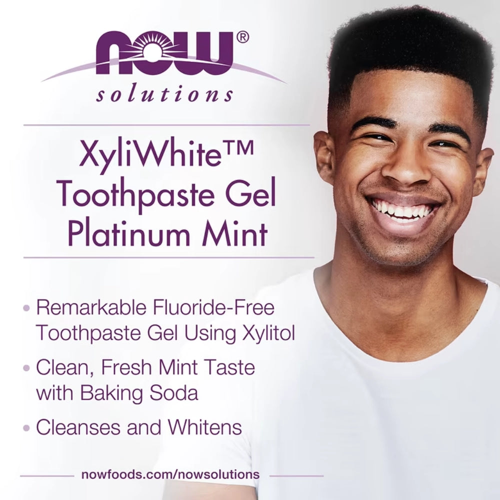 NOW Foods, Solutions, XyliWhite™, Toothpaste Gel with Baking Soda, Platinum Mint, 6.4 oz, 181 g