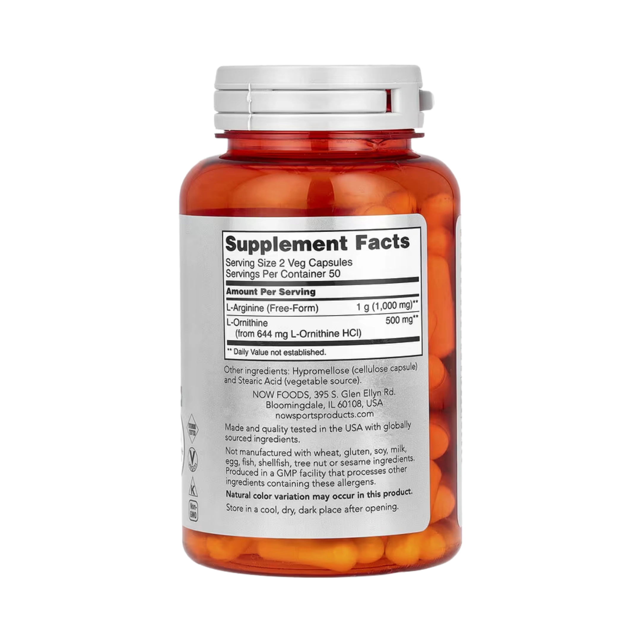NOW Foods, Sports, Arginine & Ornithine, 100 Veg Capsules