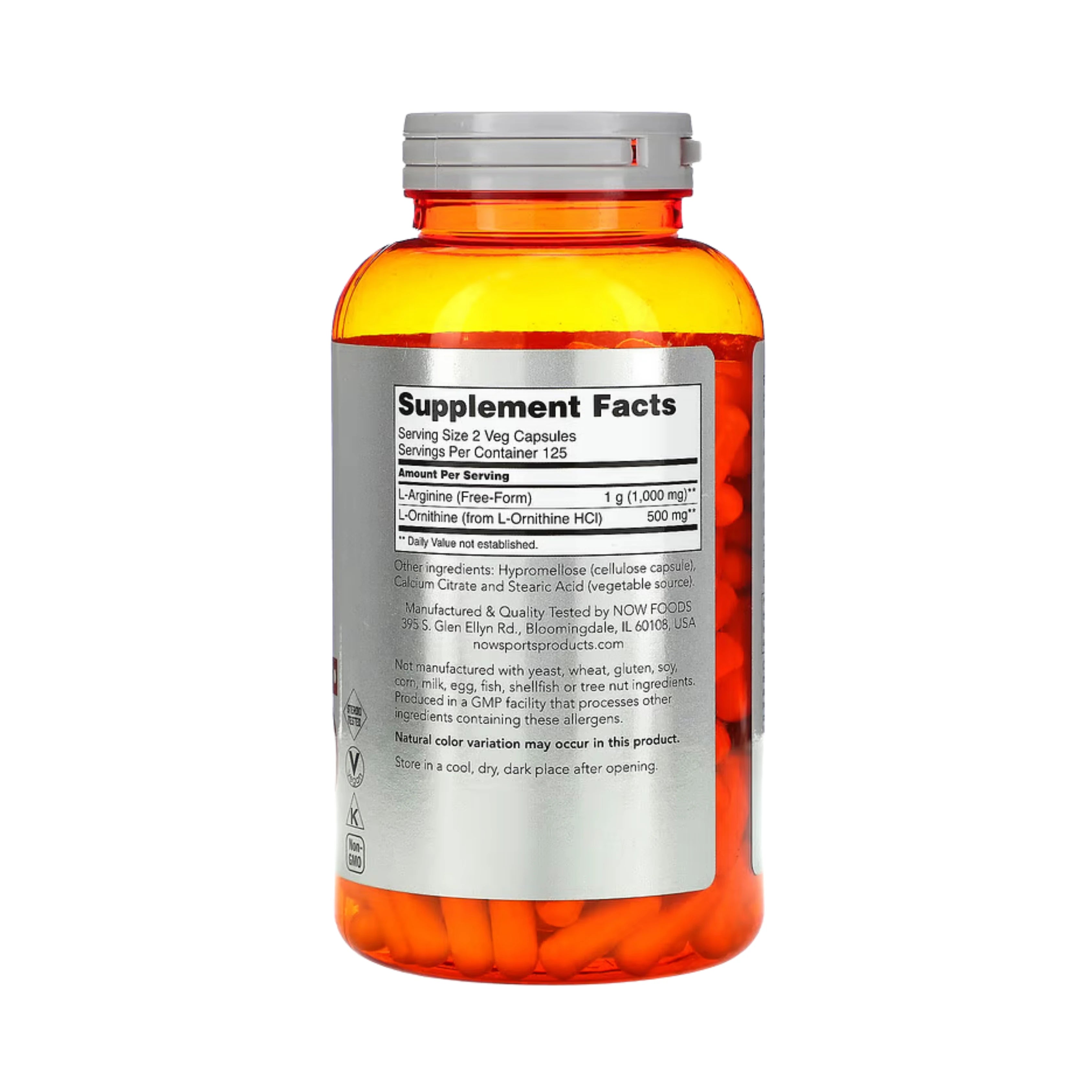NOW Foods, Sports, Arginine & Ornithine, 250 Veg Capsules