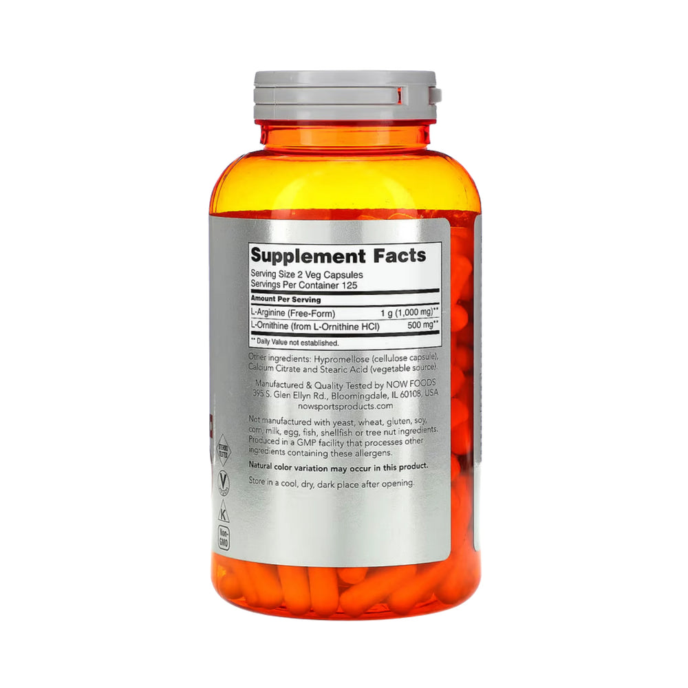 NOW Foods, Sports, Arginine & Ornithine, 250 Veg Capsules