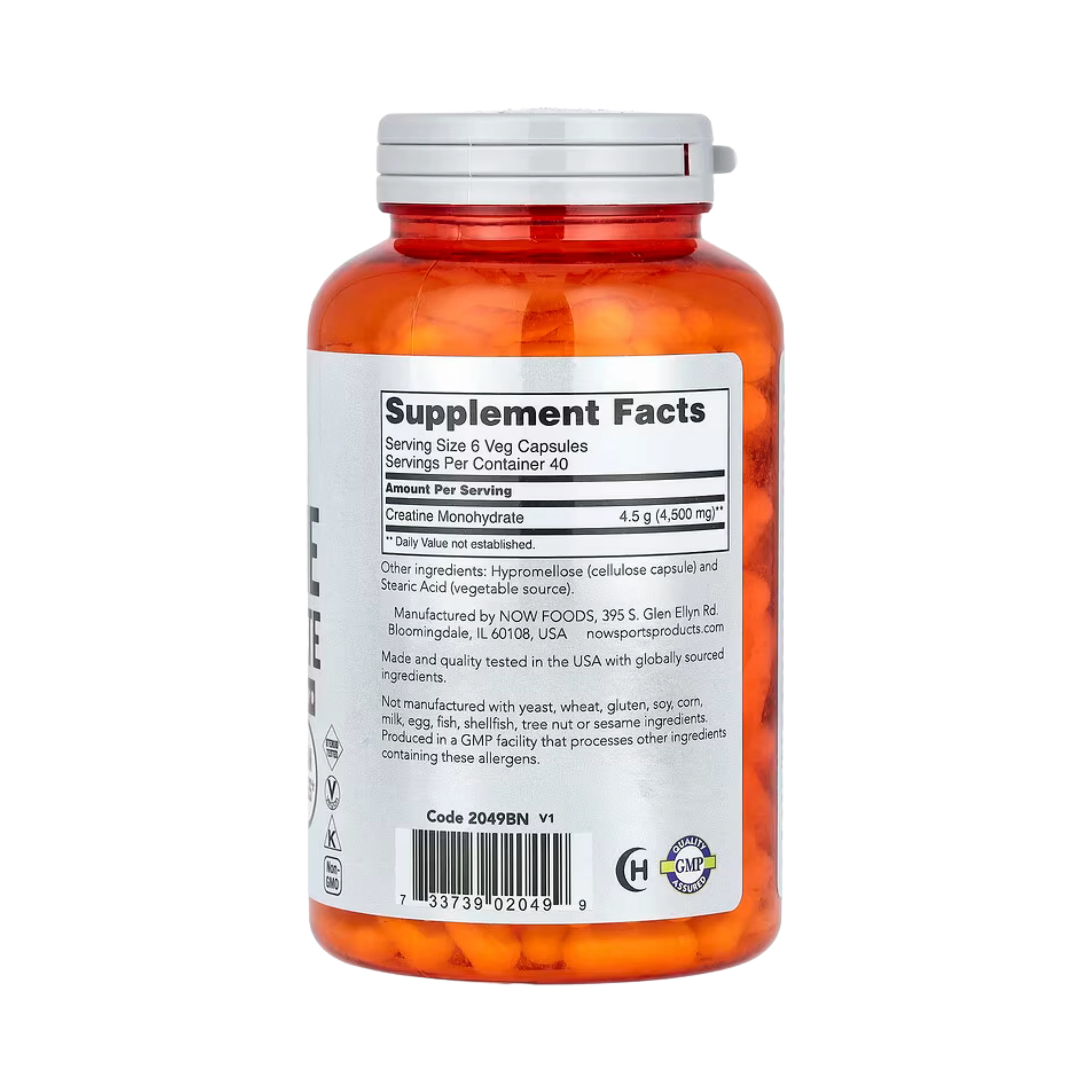 NOW Foods, Sports, Creatine Monohydrate, 750 mg, 240 Veg Capsules
