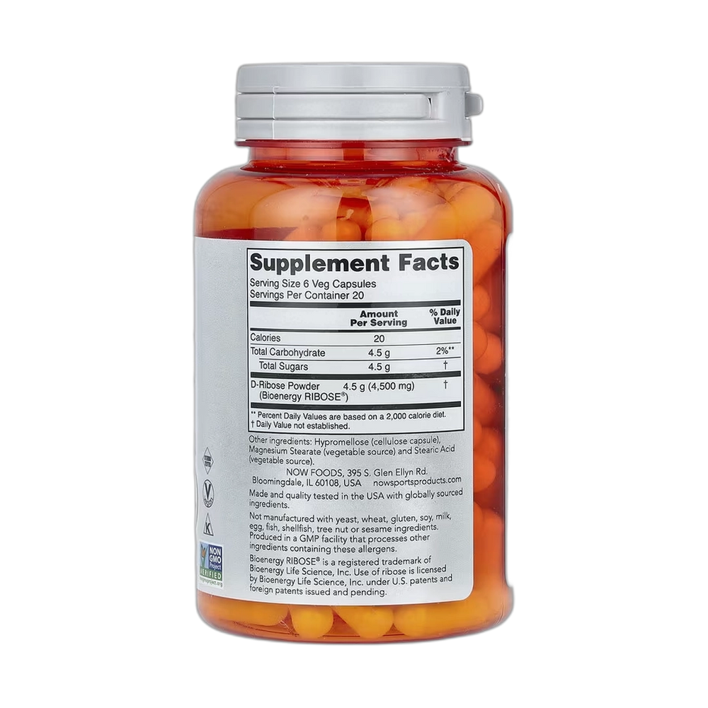 NOW Foods, Sports, D-Ribose, 750 mg, 120 Veg Capsules