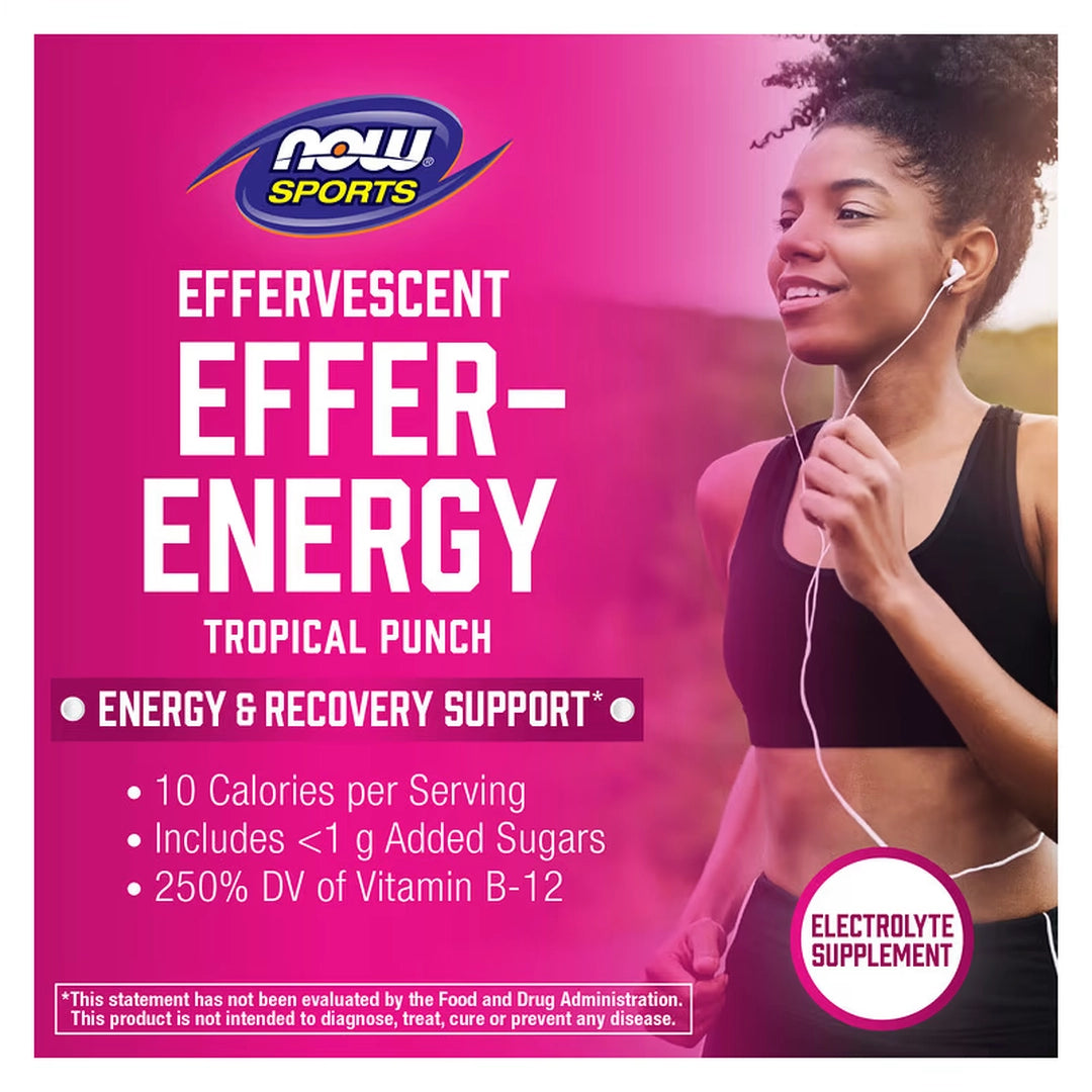 NOW Foods, Sports, Effer-Energy Effervescent, Tropical Punch, 10 Tablets, 1.83 oz, 52 g