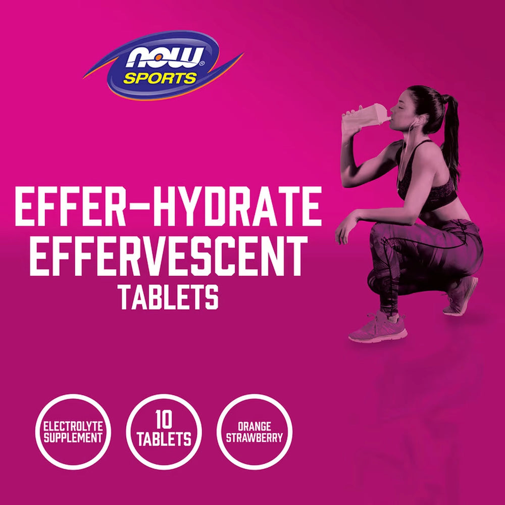 NOW Foods, Sports, Effer-Hydrate Effervescent, Orange Strawberry, 10 Tablets, 1.8 oz, 51 g