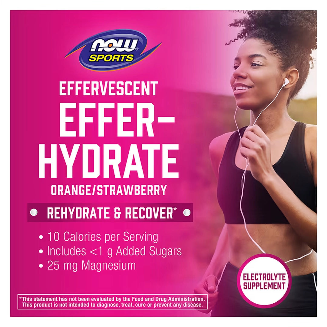 NOW Foods, Sports, Effer-Hydrate Effervescent, Orange Strawberry, 10 Tablets, 1.8 oz, 51 g
