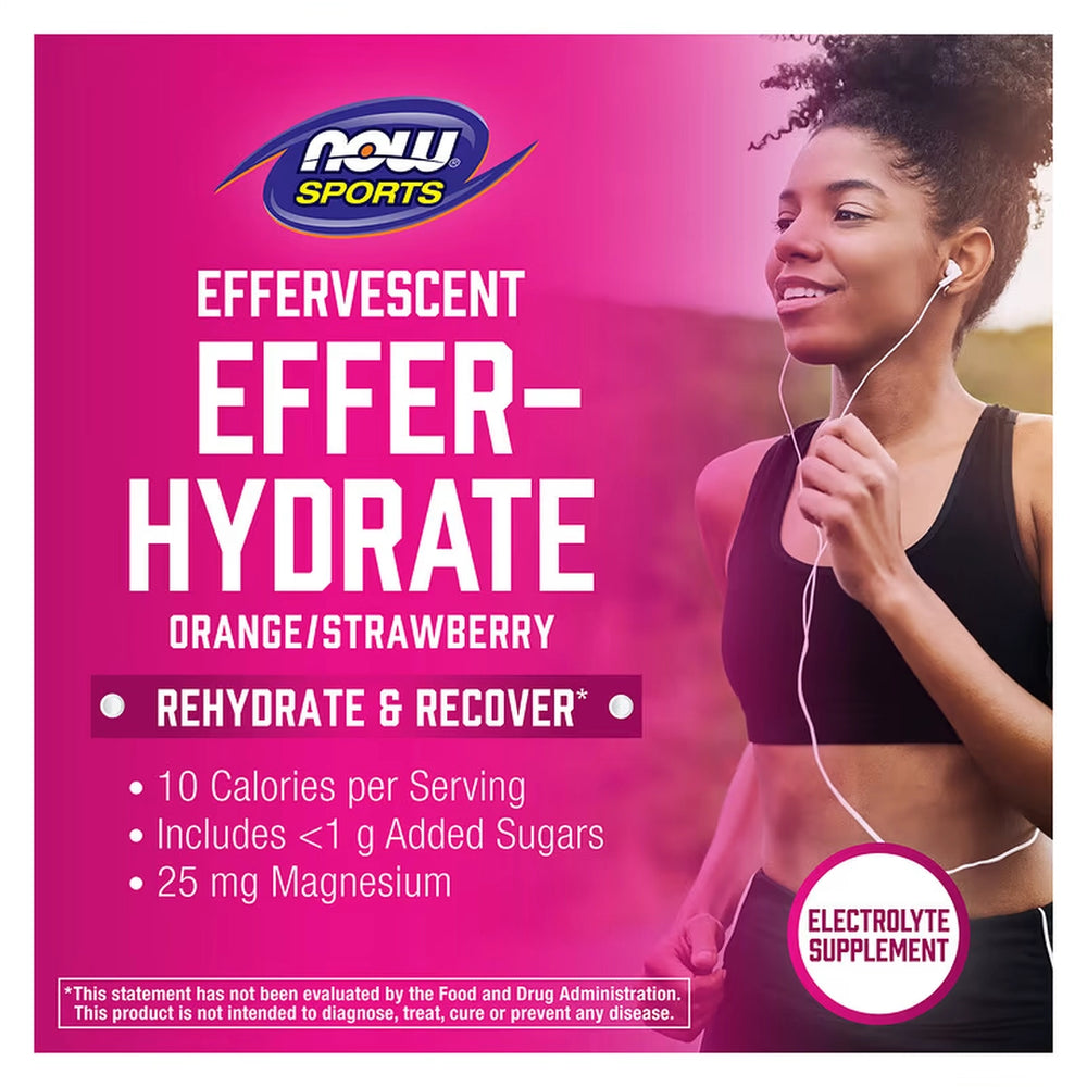 NOW Foods, Sports, Effer-Hydrate Effervescent, Orange Strawberry, 10 Tablets, 1.8 oz, 51 g