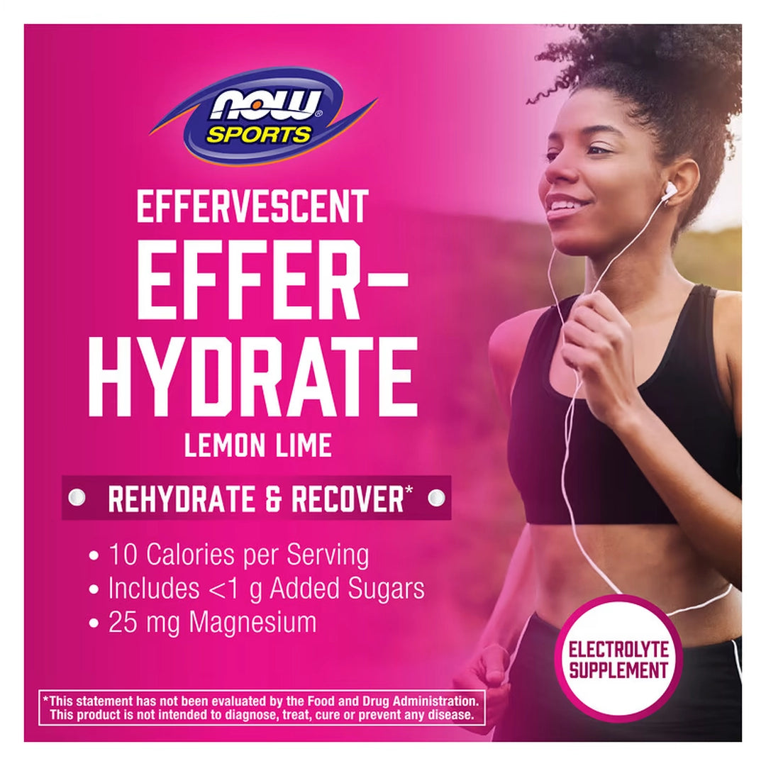 NOW Foods, Sports, Effer-Hydrate, Lemon Lime, 10 Tablets, 1.8 oz, 51 g