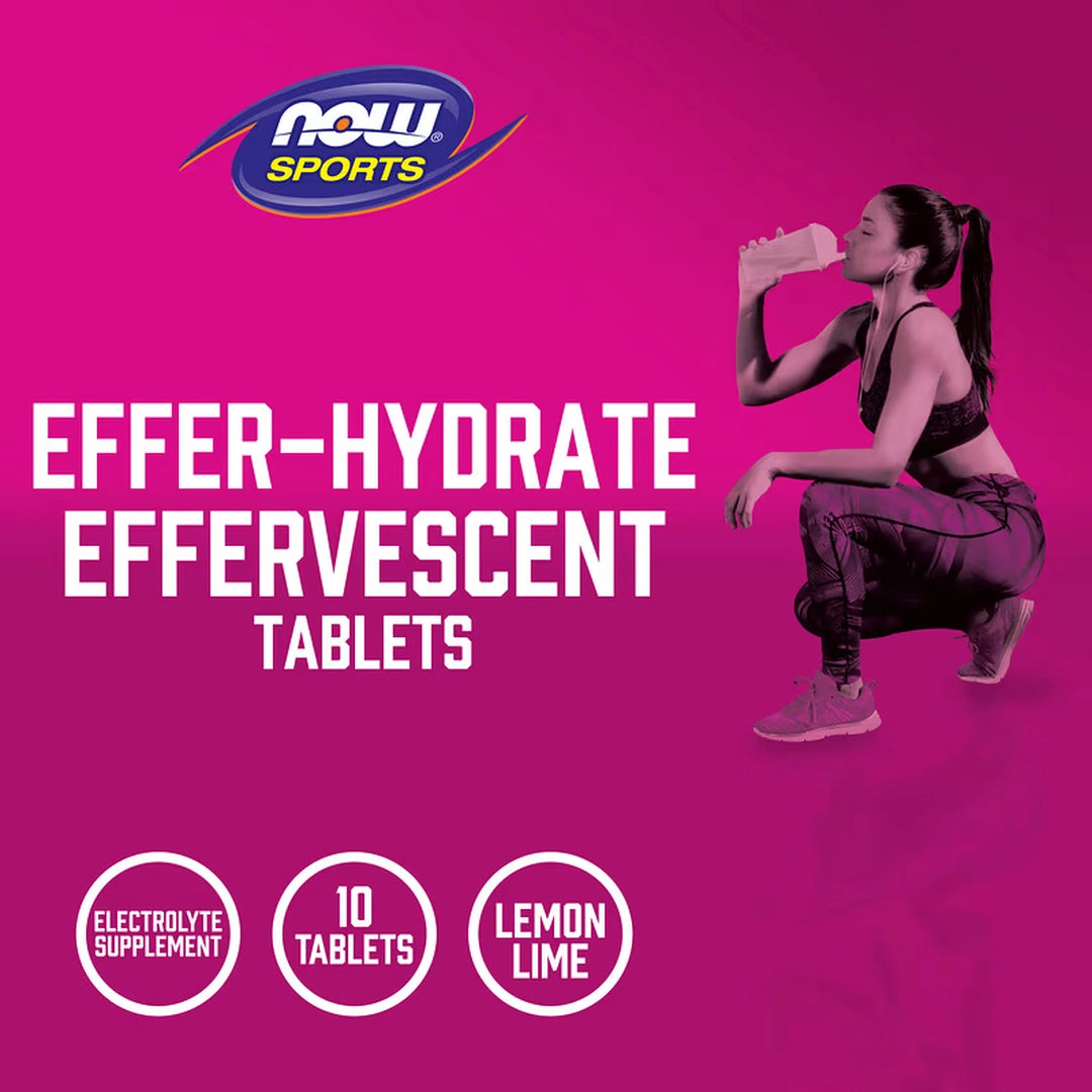 NOW Foods, Sports, Effer-Hydrate, Lemon Lime, 10 Tablets, 1.8 oz, 51 g