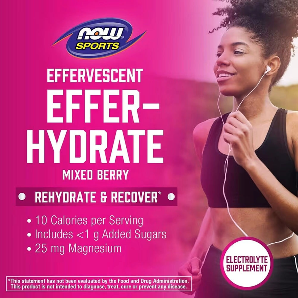 NOW Foods, Sports, Effer-Hydrate, Mixed Berry, 10 Tablets, 1.8 oz, 51 g