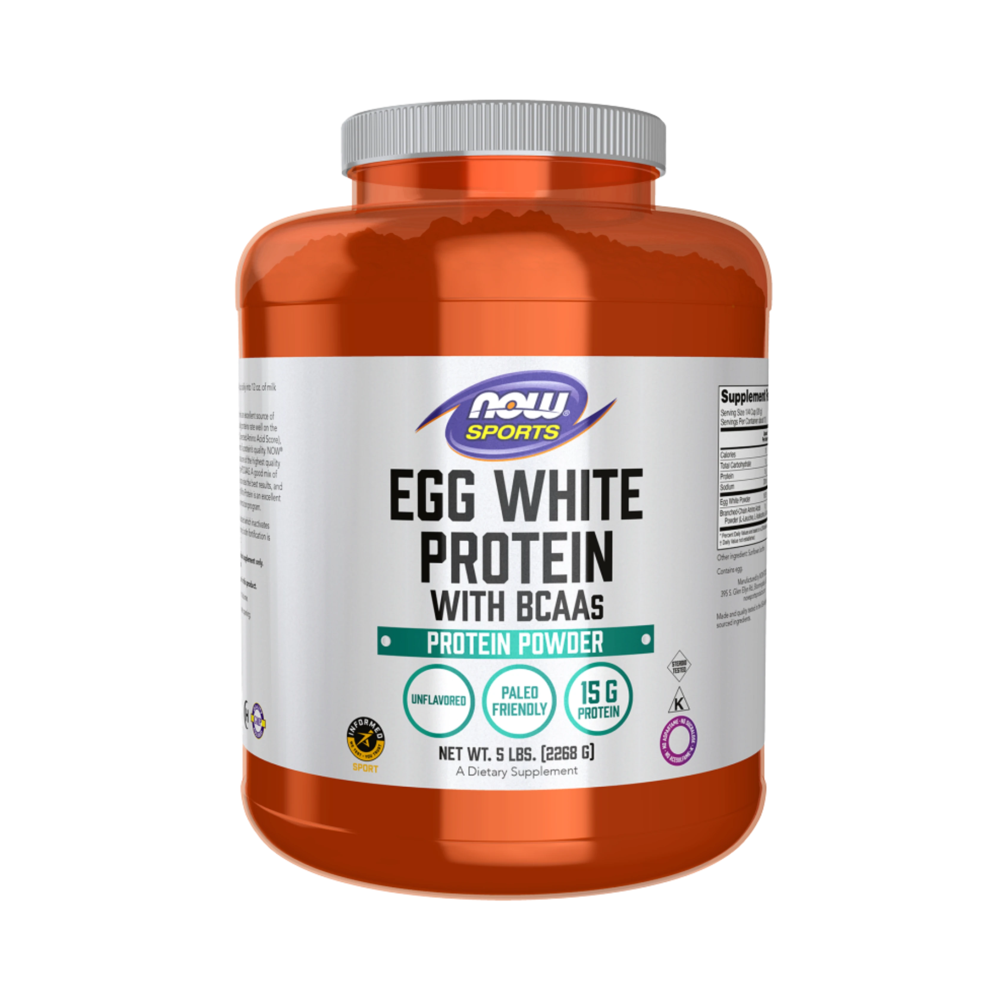 NOW Foods, Sports, Egg White Protein with BCAAs, Protein Powder, Unflavored, 5 lbs, 2268 g
