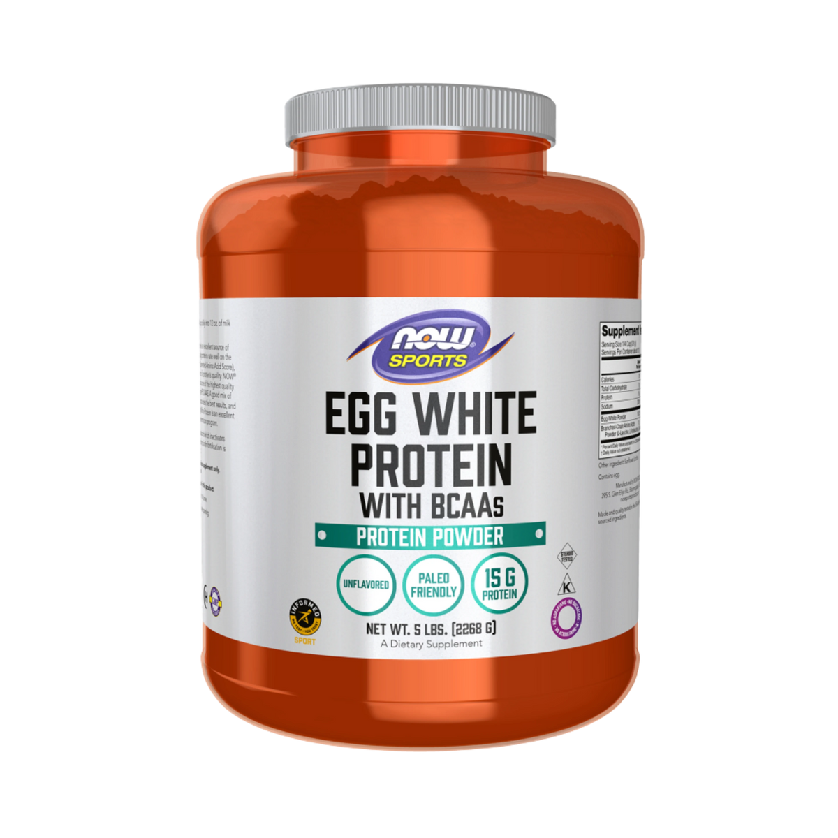 NOW Foods, Sports, Egg White Protein with BCAAs, Protein Powder, Unflavored, 5 lbs, 2268 g