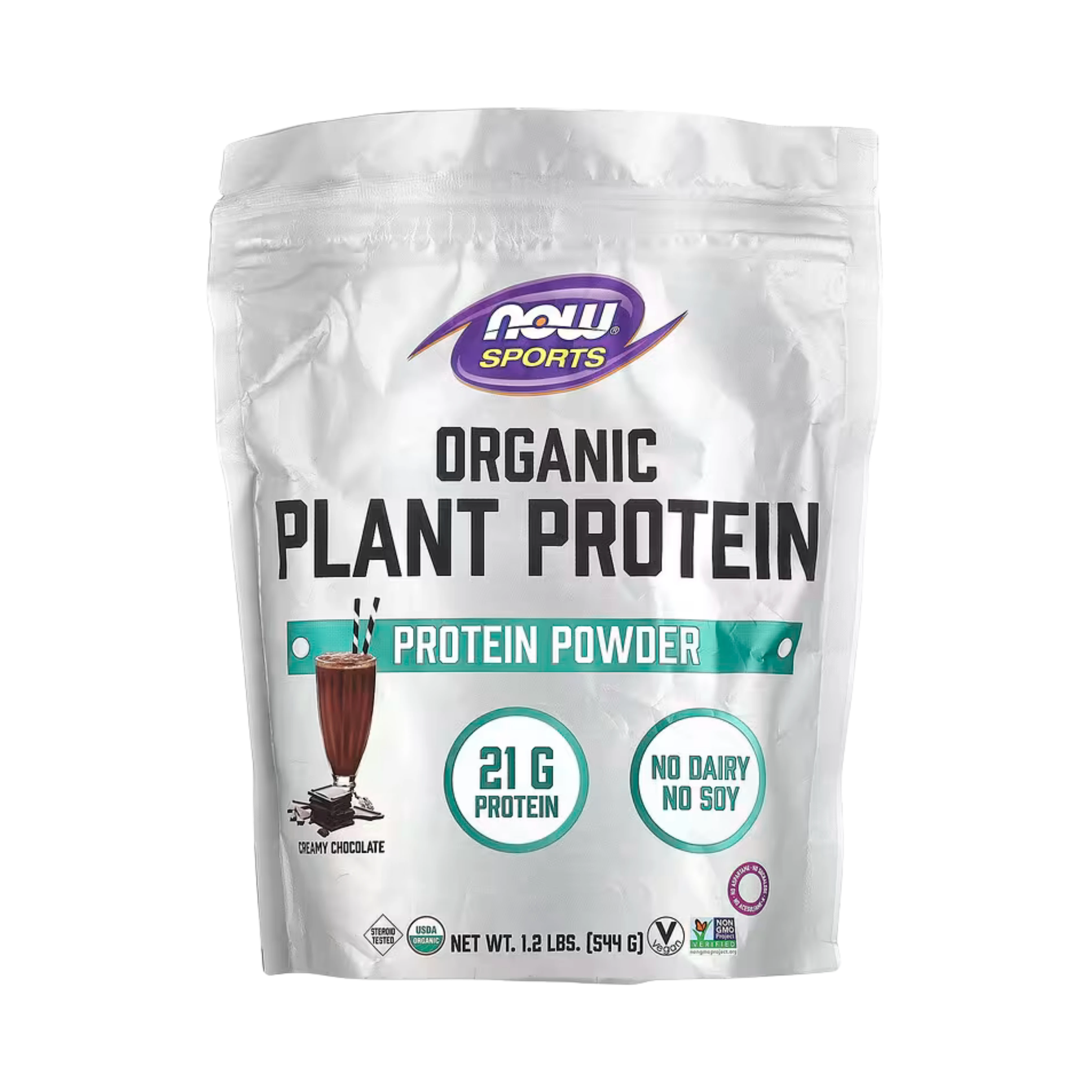 NOW Foods, Sports, Organic Plant Protein Powder, Creamy Chocolate, 1.2 lbs, 544 g