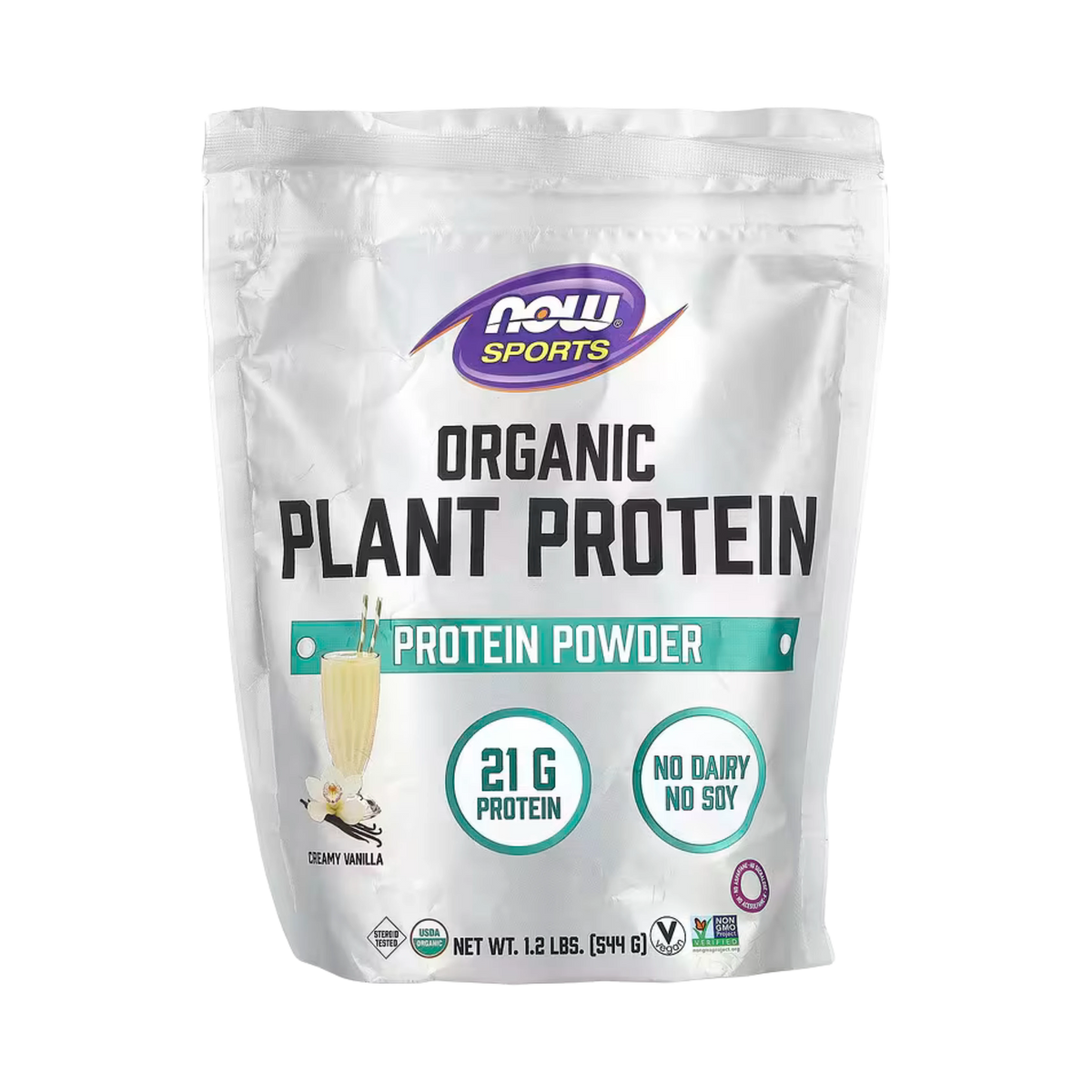 NOW Foods, Sports, Organic Plant Protein Powder, Creamy Vanilla, 1.2 lbs, 544 g