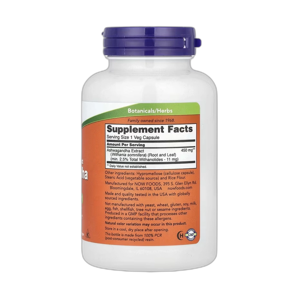 NOW Foods, Standardized Extract Ashwagandha, 450 mg, 180 Veg Capsules