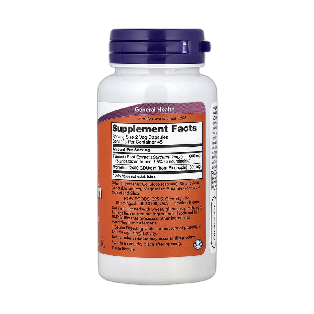 NOW Foods, Turmeric & Bromelain, 90 Veg Capsules