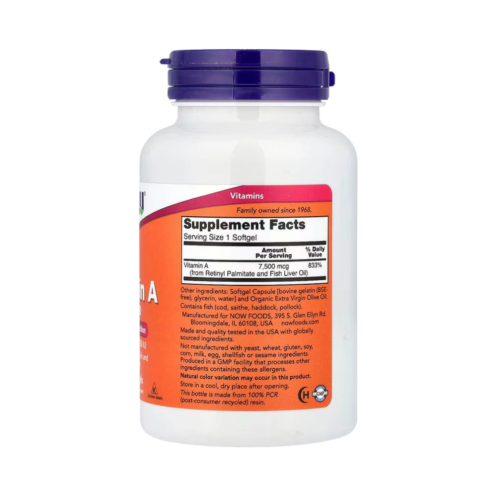 NOW Foods, Vitamin A, 7,500 mcg (25,000 IU), 250 Softgels