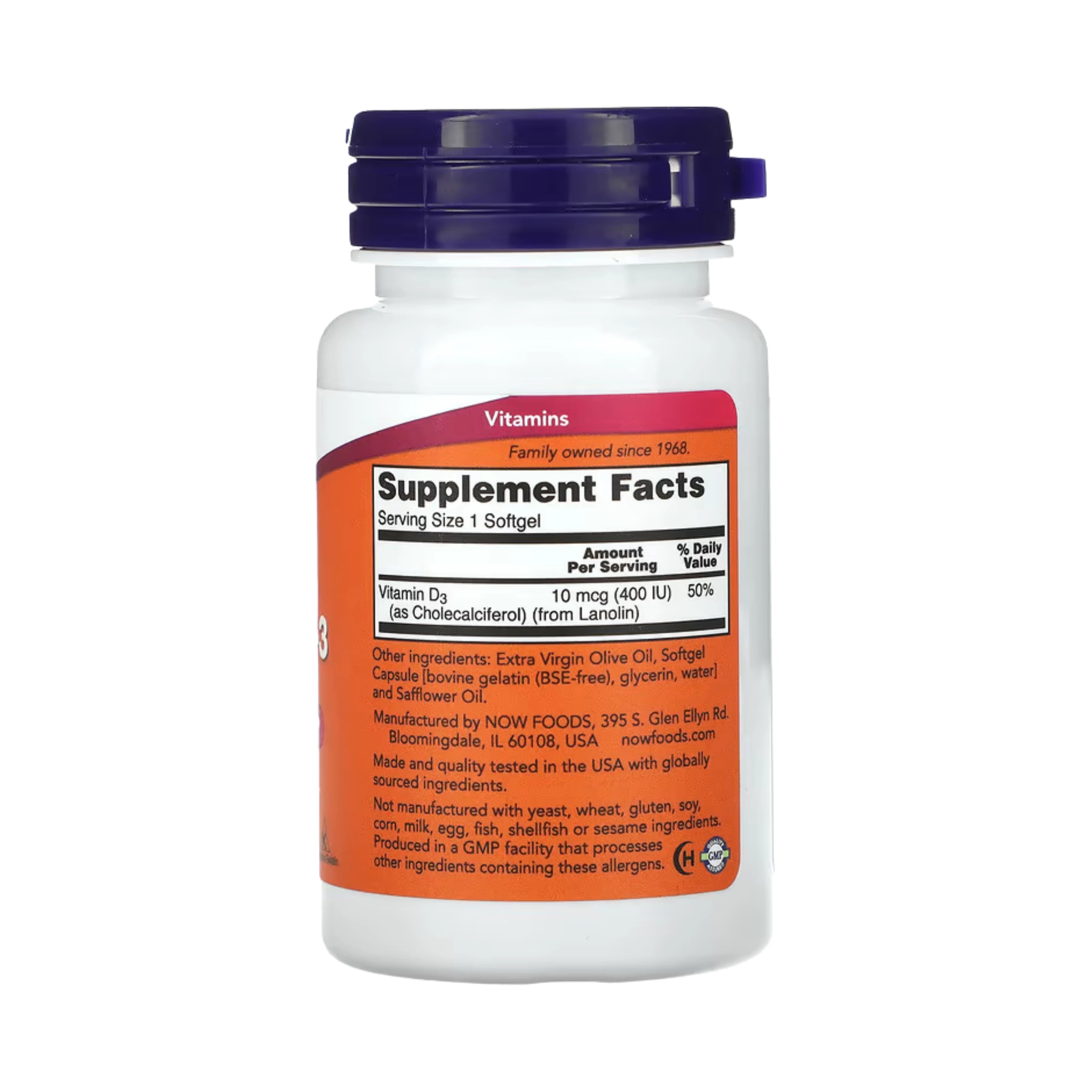 NOW Foods, Vitamin D-3, 400 IU, 180 Softgels