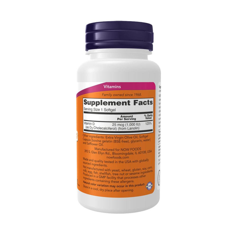 NOW Foods, Vitamin D-3, High Potency, 1,000 IU, 180 Softgels