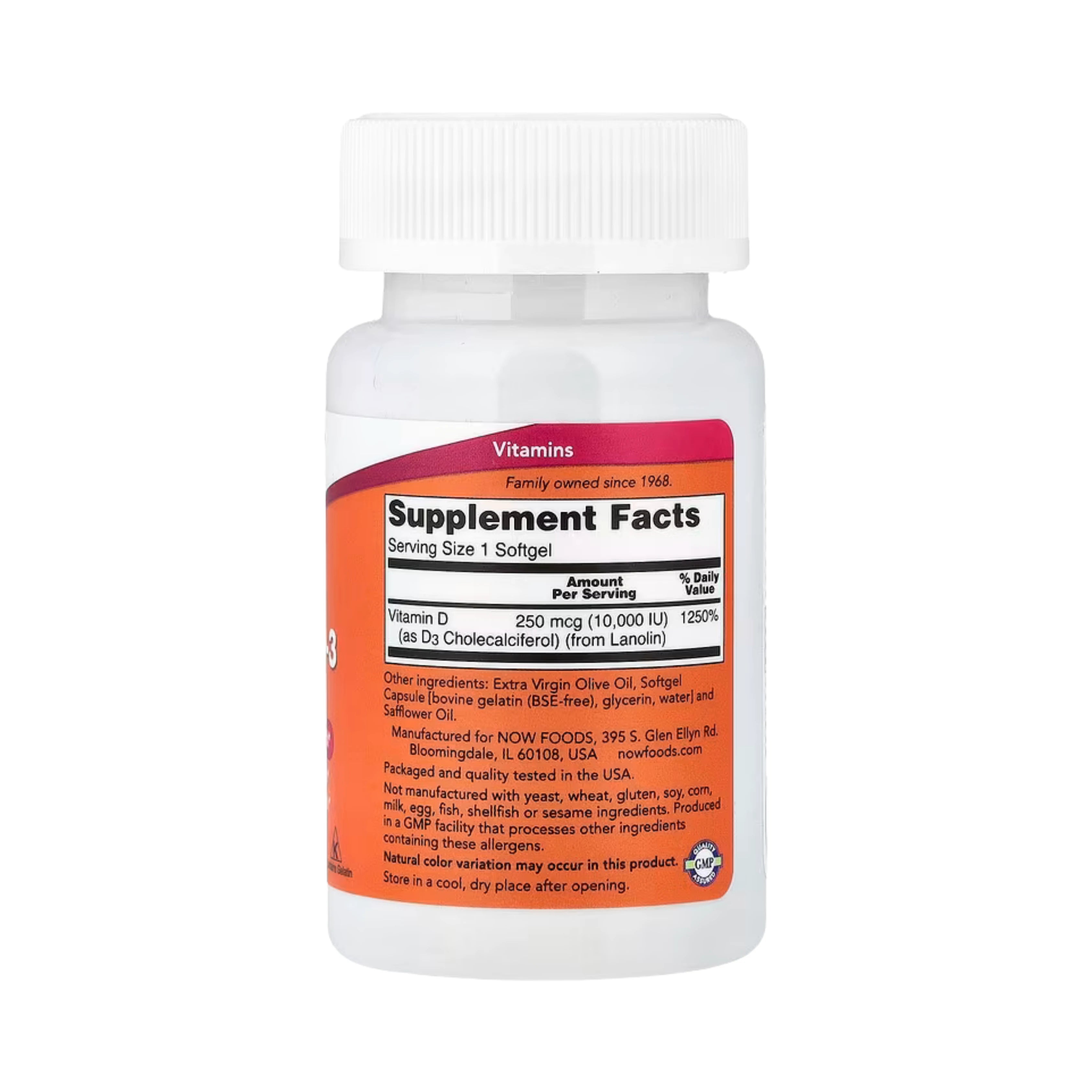 NOW Foods, Vitamin D-3, High Potency , 10,000 IU, 120 Softgels