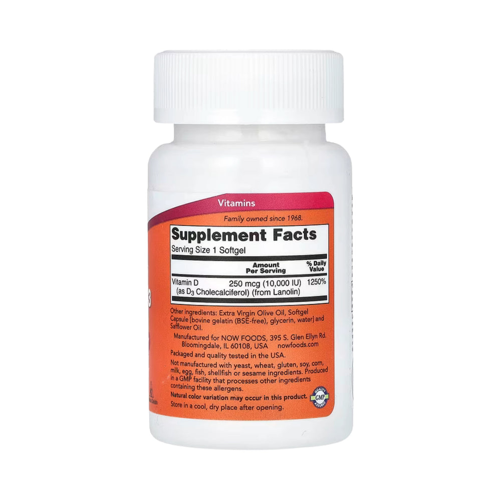 NOW Foods, Vitamin D-3, High Potency, 10,000 IU, 30 Softgels