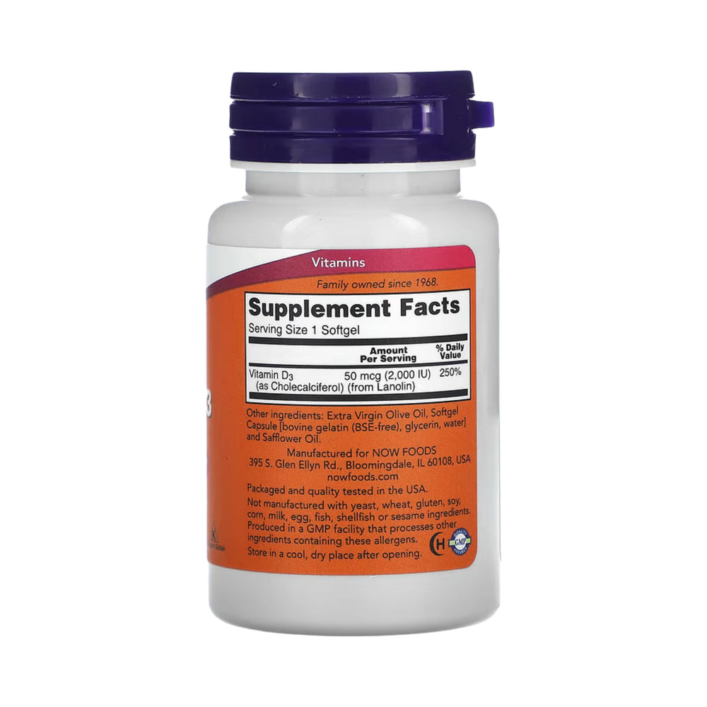 NOW Foods, Vitamin D-3, High Potency, 2,000 IU, 120 Softgels