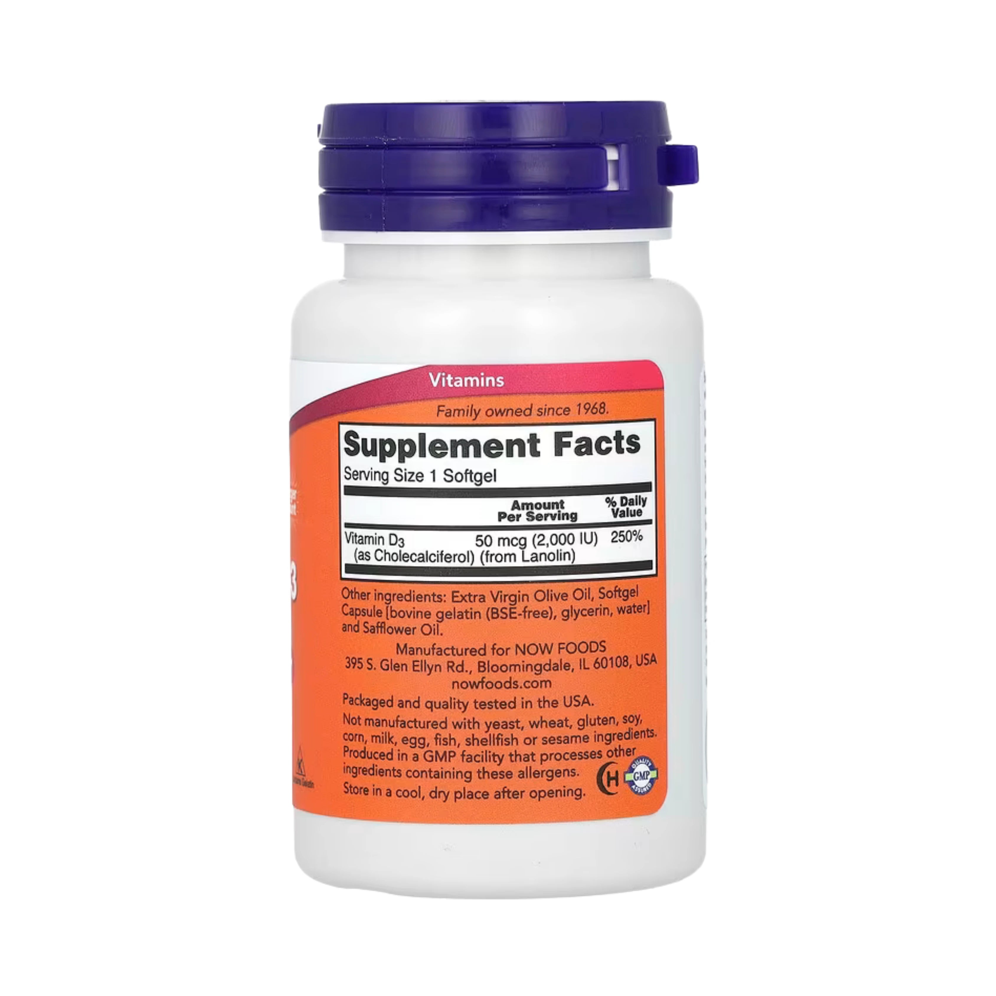 NOW Foods, Vitamin D-3, High Potency, 2,000 IU, 240 Softgels