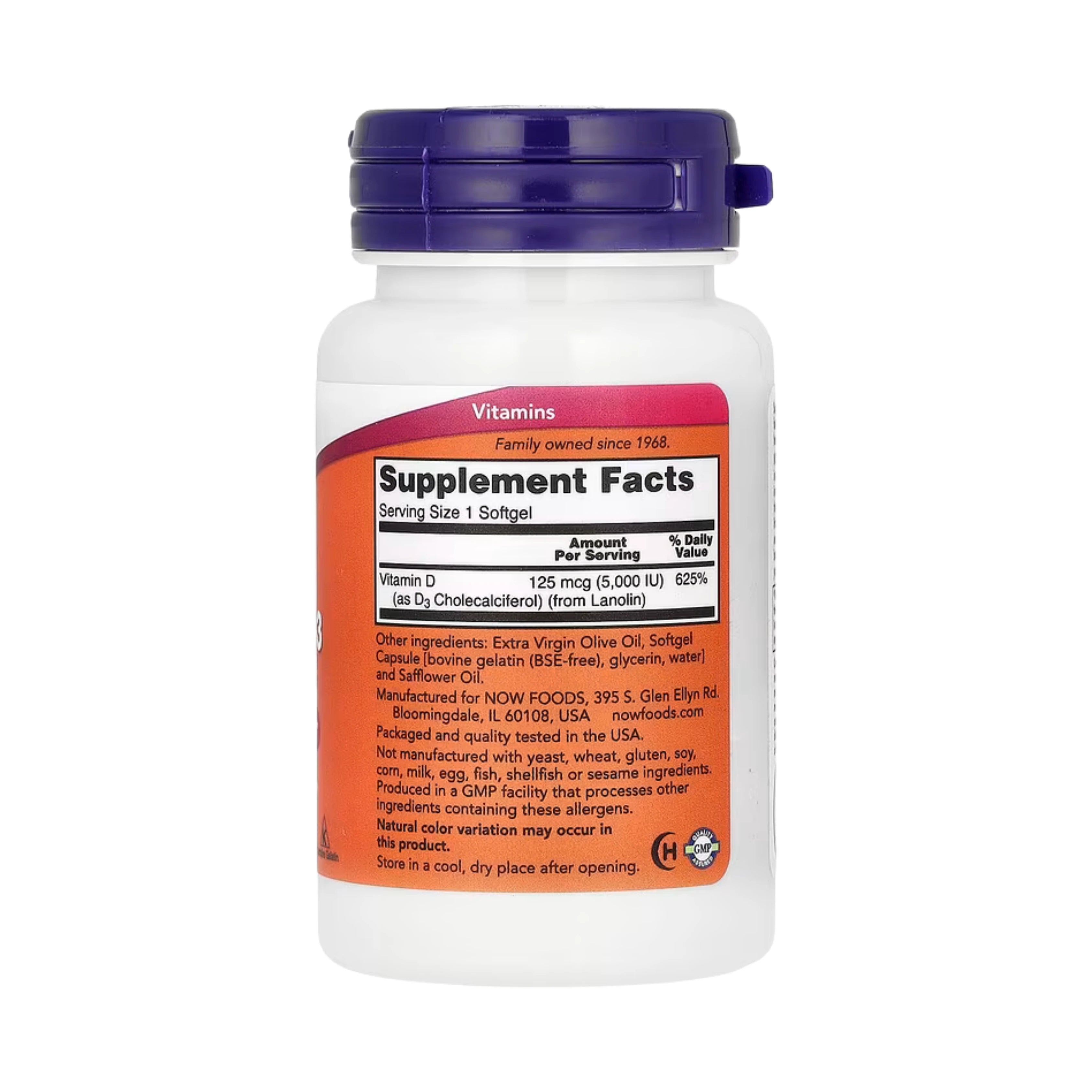 NOW Foods, Vitamin D-3, High Potency, 5,000 IU, 30 Softgels