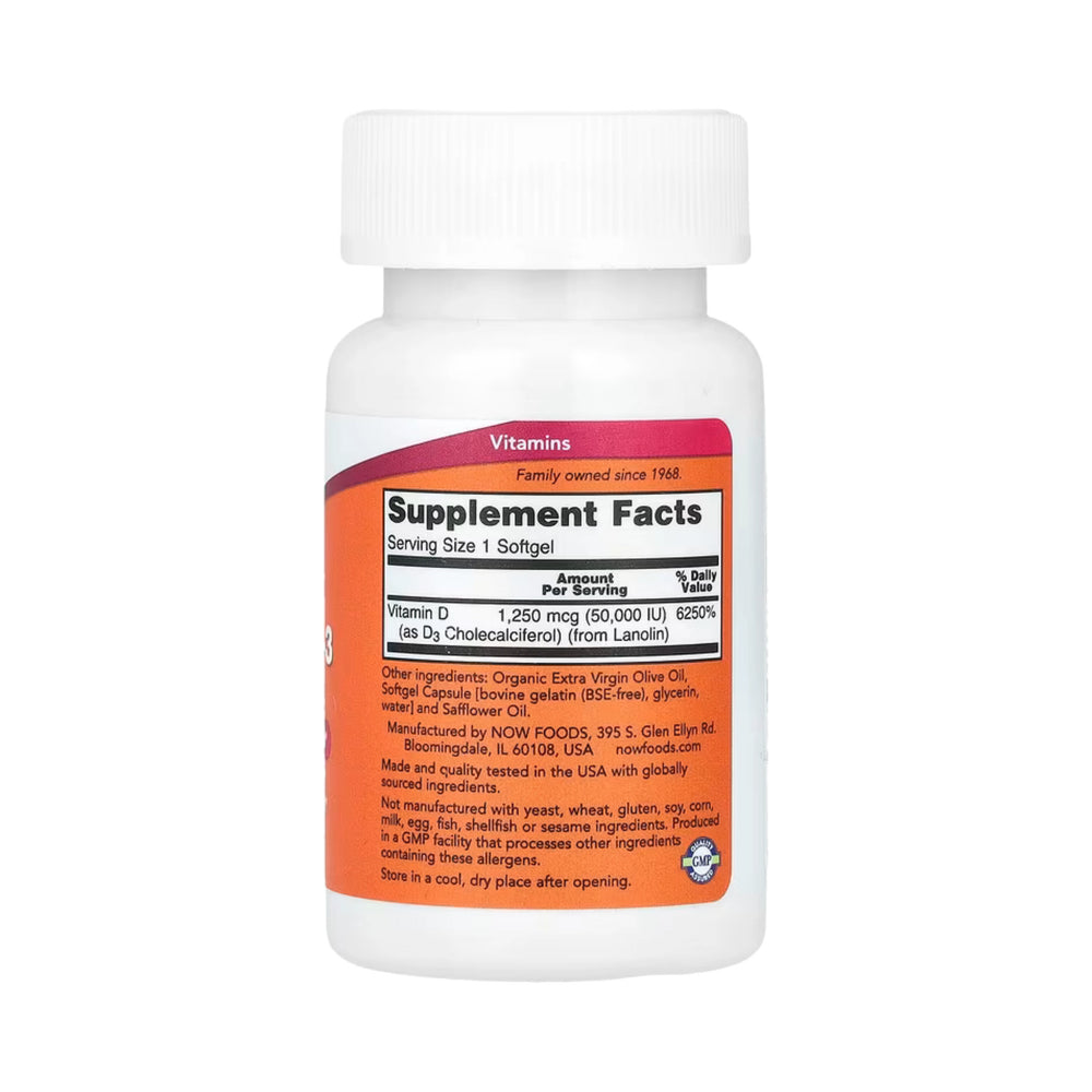NOW Foods, Vitamin D-3, Max Potency, 50,000 IU, 12 Softgels