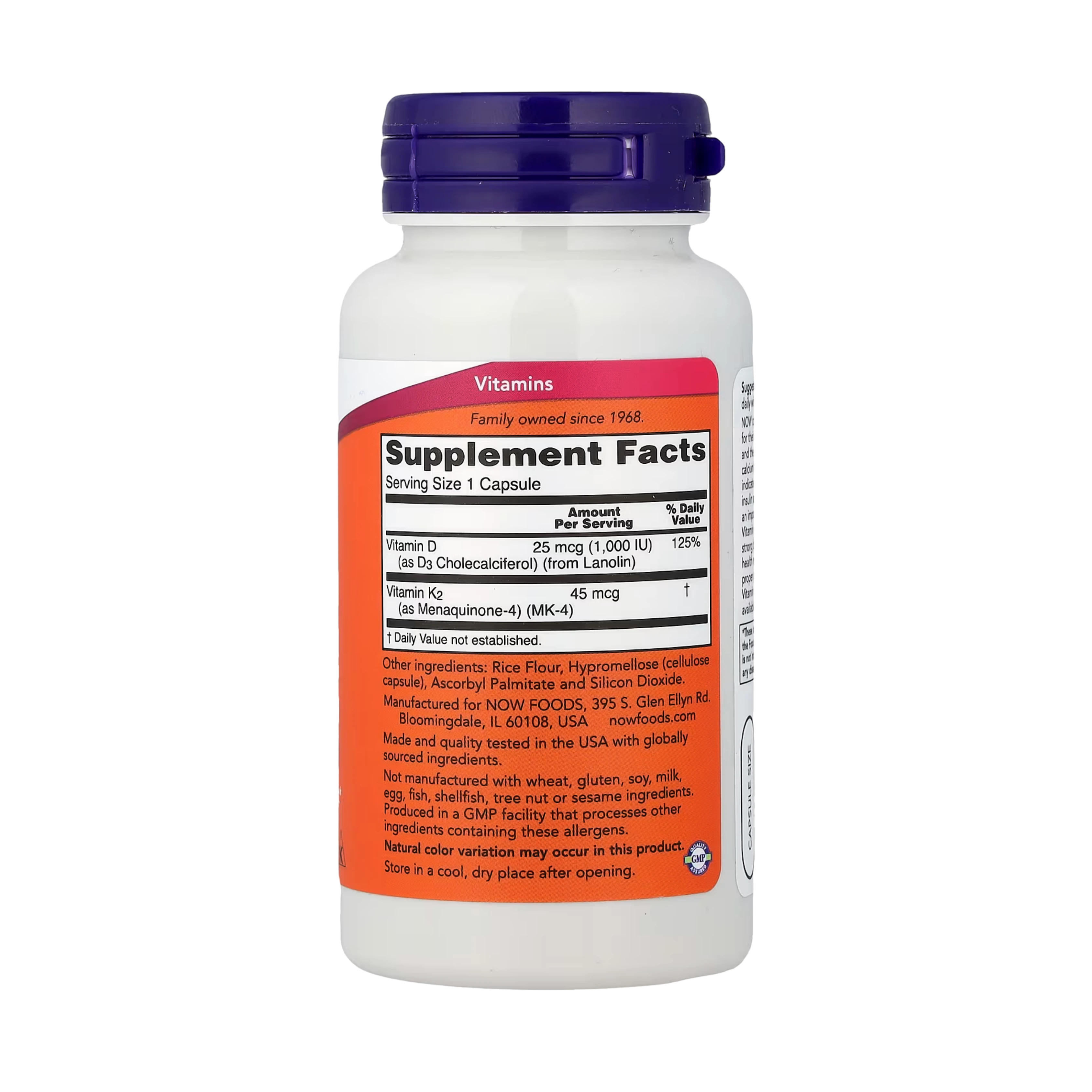 NOW Foods, Vitamin D3 & K2, 120 Capsules