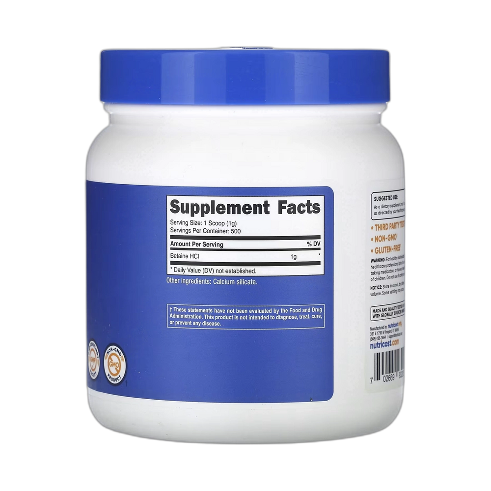 Nutricost, Betaine HCI, Unflavored, 18.1 oz, 507 g