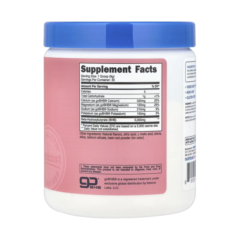 Nutricost, BHB Salts, goBHB®, Strawberry Lemonade, 9.5 oz, 267 g