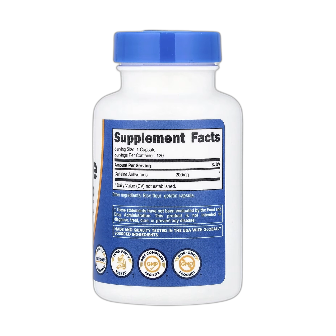 Nutricost, Caffeine, 200 mg, 120 Capsules