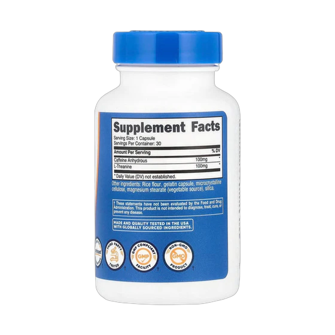 Nutricost, Caffeine + Theanine Capsules, 100 Mg, 30 Capsules
