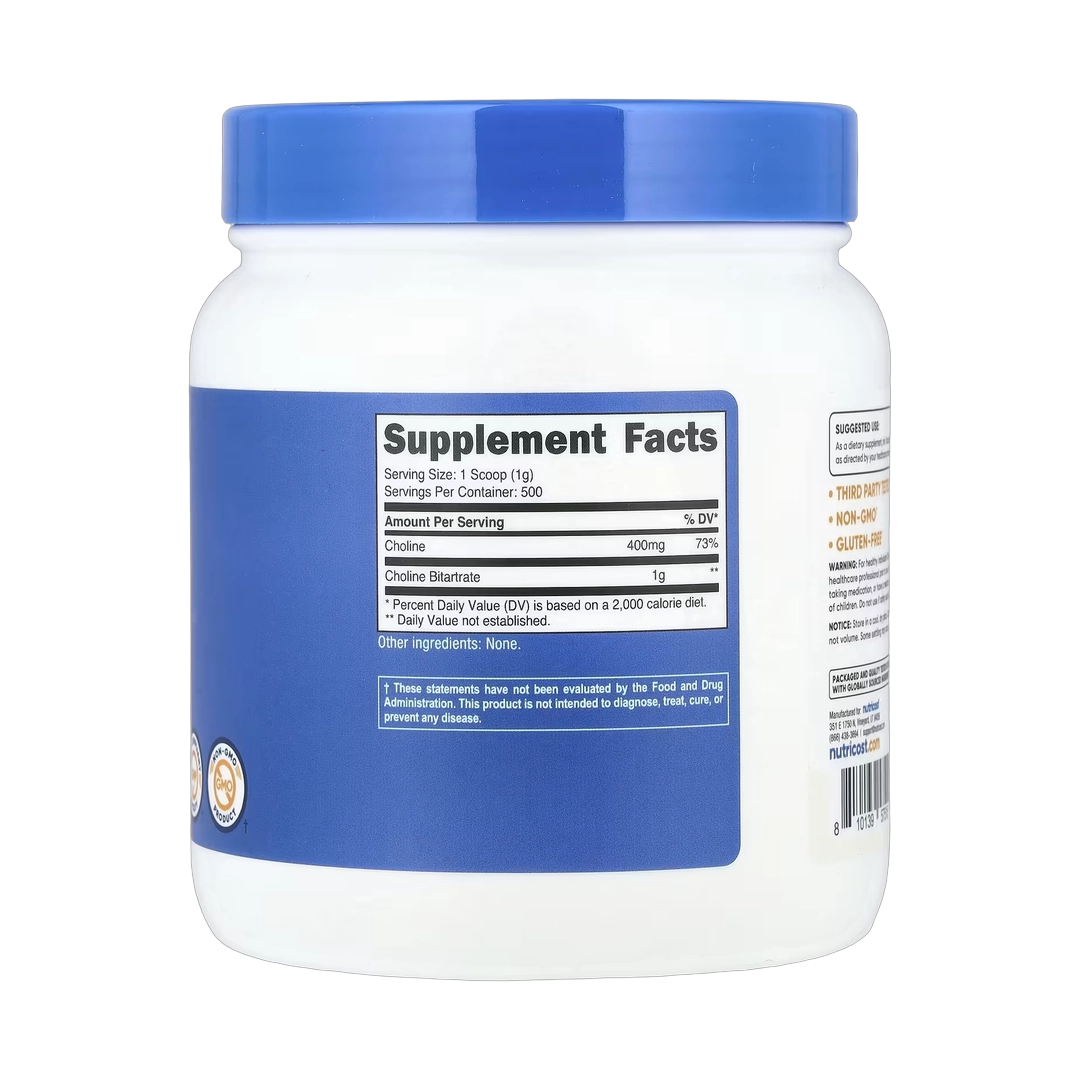 Nutricost, Choline Bitartrate, Unflavored, 17.9 oz, 500 g