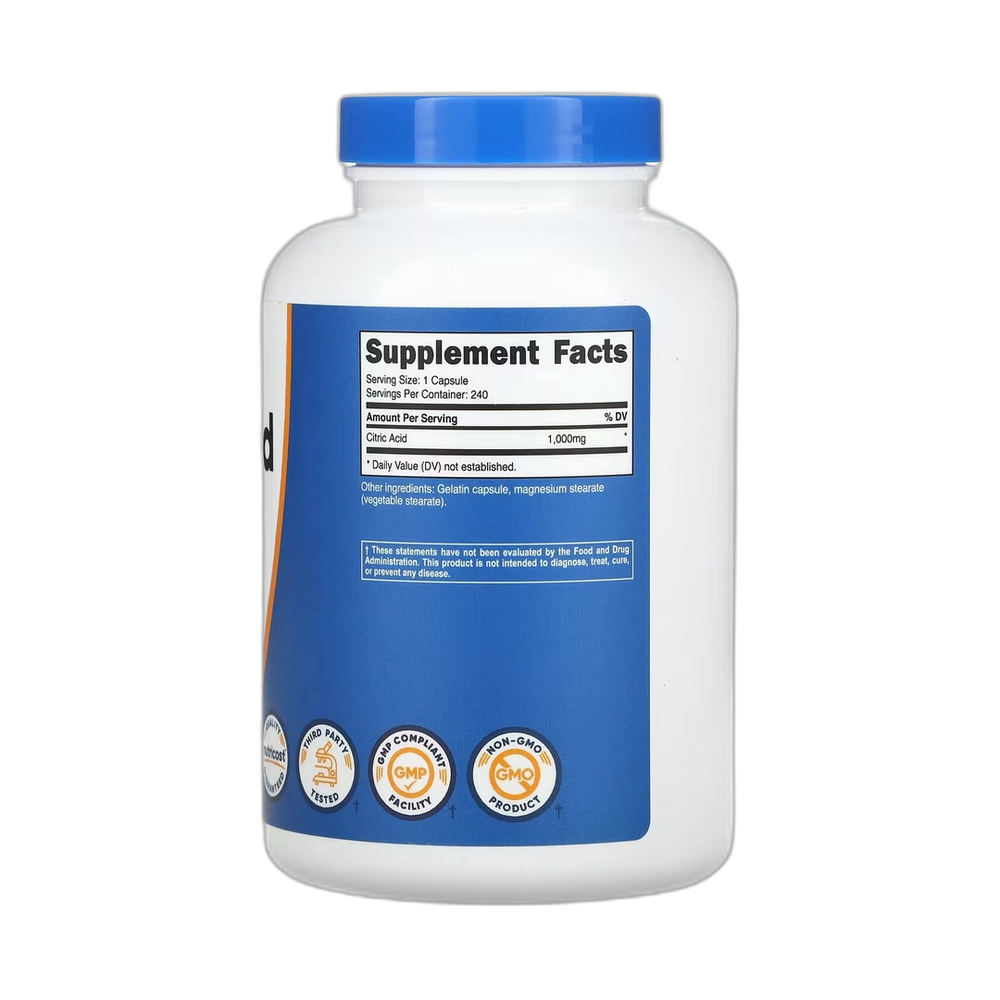 Nutricost, Citric Acid, 1,000 mg, 240 Capsules
