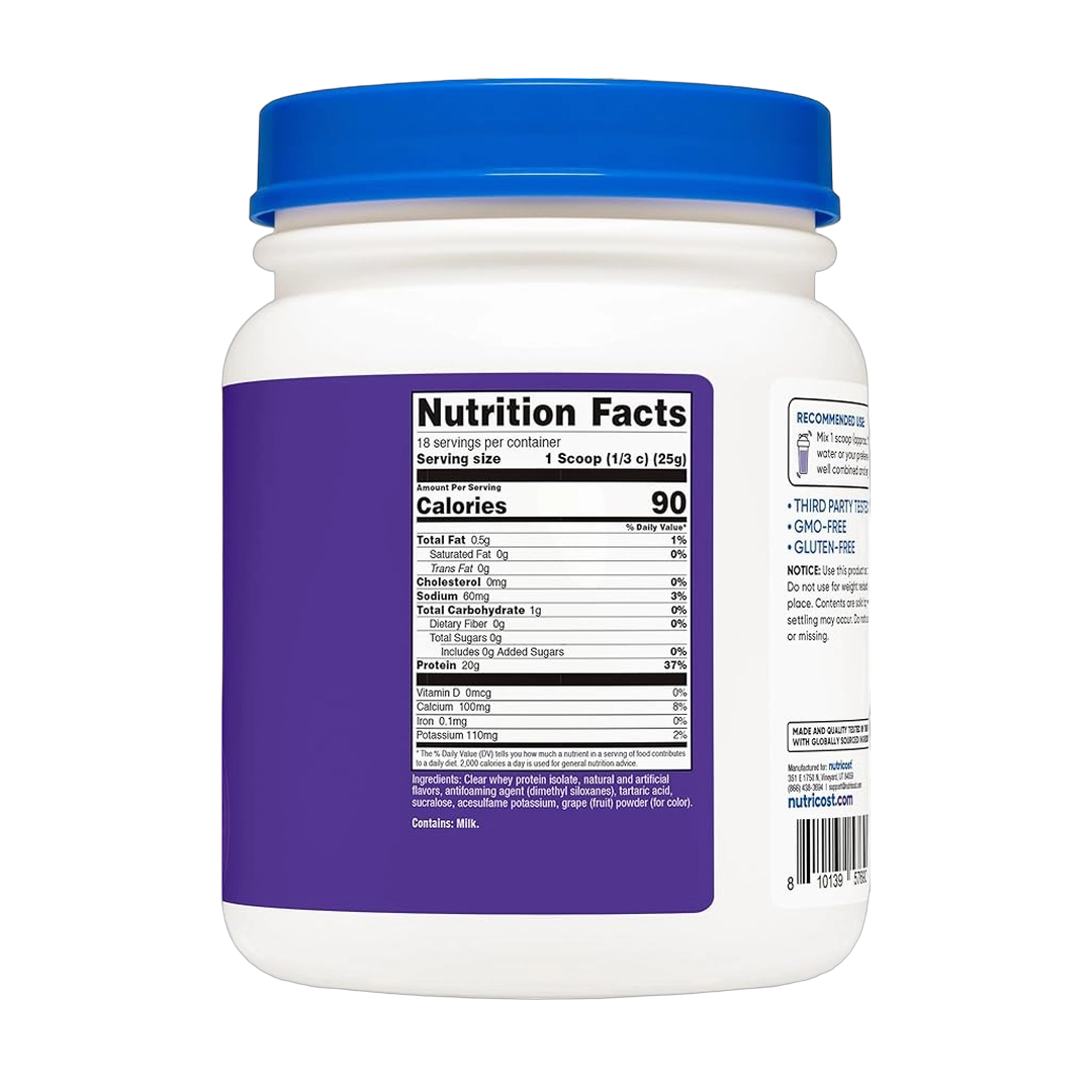 Nutricost, Clear Whey Protein Isolate Powder, Concord Grape, 1 lb, 454 g