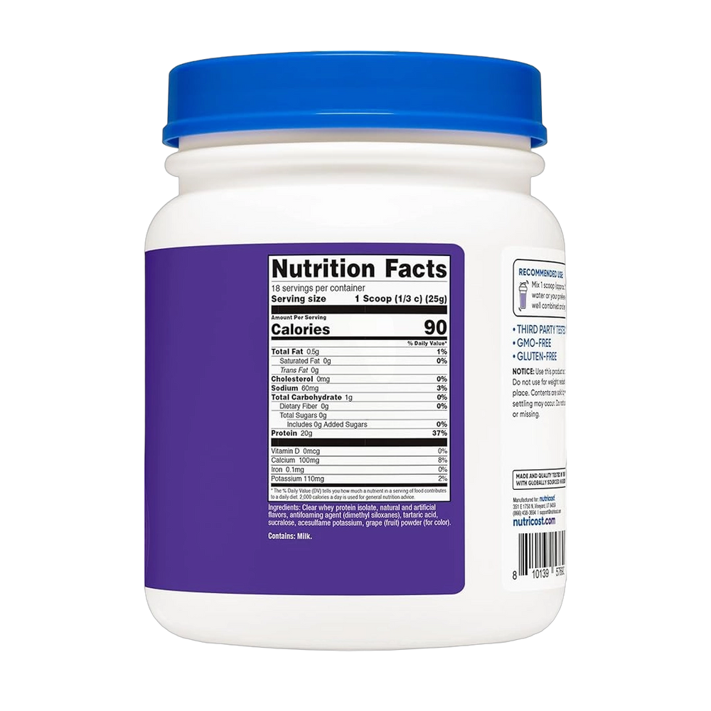 Nutricost, Clear Whey Protein Isolate Powder, Concord Grape, 1 lb, 454 g
