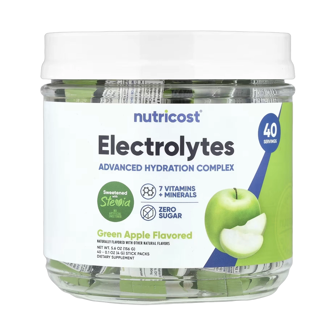 Nutricost, Electrolytes, Advanced Hydration Complex, Green Apple , 40 Stick Packs, 0.1 oz, (4 g) Each