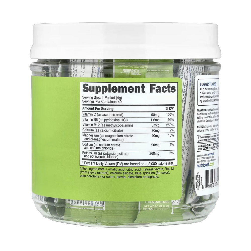 Nutricost, Electrolytes, Advanced Hydration Complex, Green Apple , 40 Stick Packs, 0.1 oz, (4 g) Each