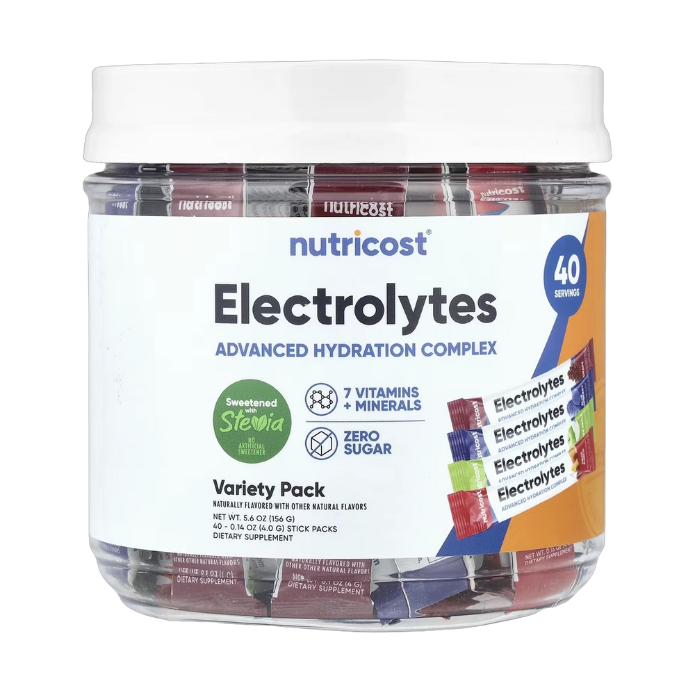 Nutricost, Electrolytes, Advanced Hydration Complex, Variety Pack, 40 Stick Packs, 0.14 oz, (4 g ) Each