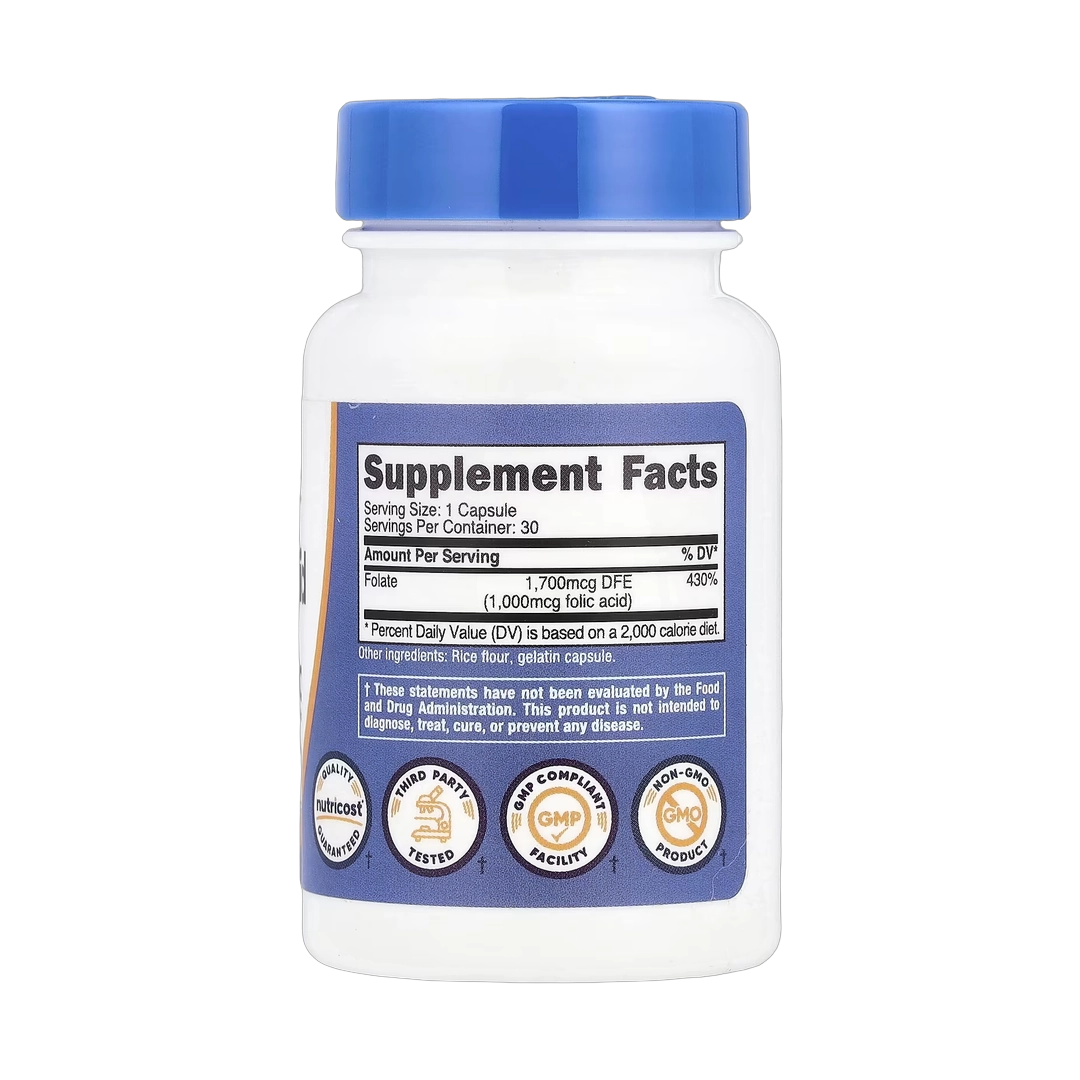 Nutricost, Folic Acid, 1,000 mcg, 30 Capsules