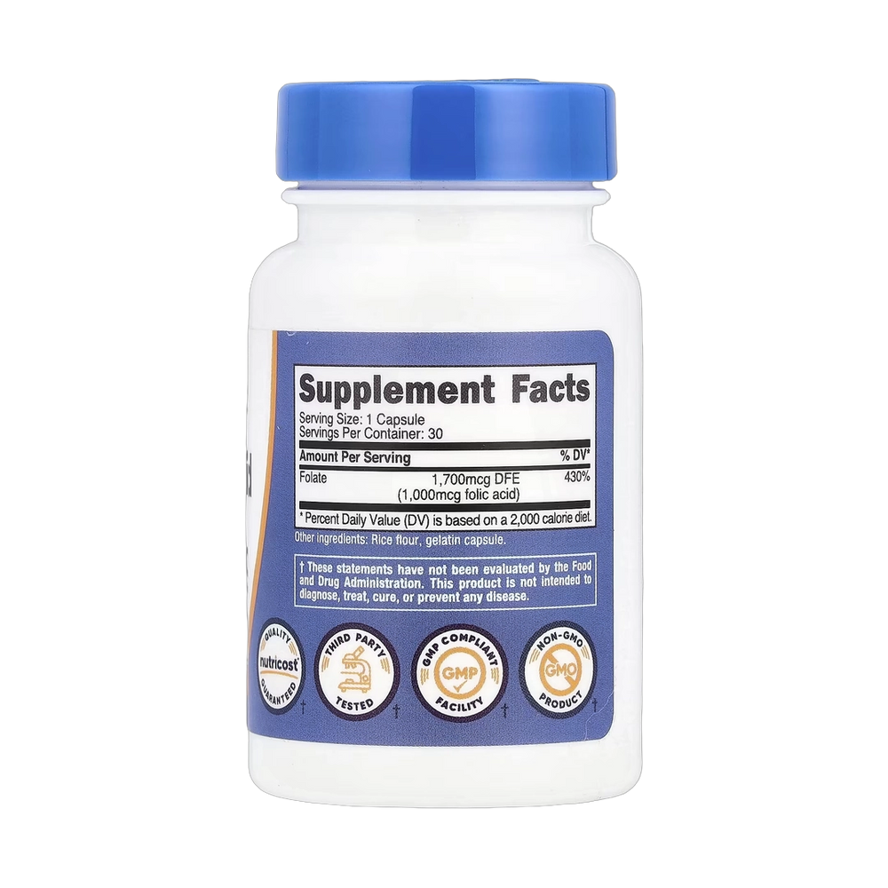 Nutricost, Folic Acid, 1,000 mcg, 30 Capsules