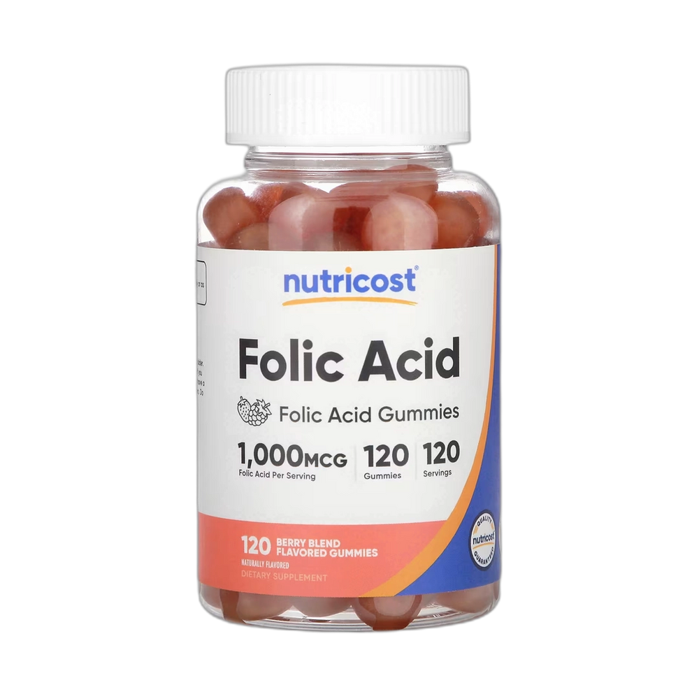 Nutricost, Folic Acid Gummies, Berry Blend, 1,000 mcg, 120 Gummies