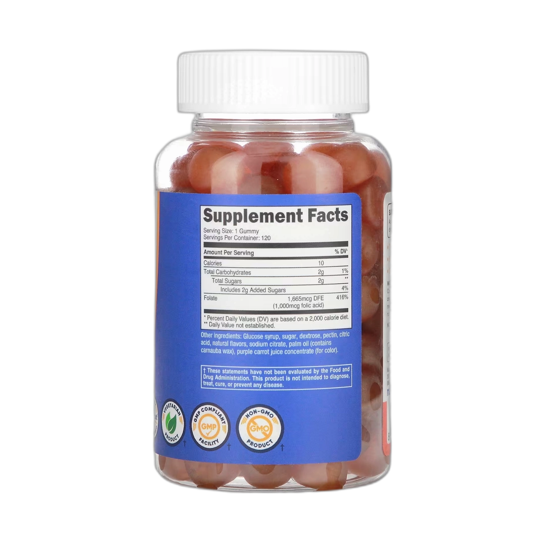Nutricost, Folic Acid Gummies, Berry Blend, 1,000 mcg, 120 Gummies