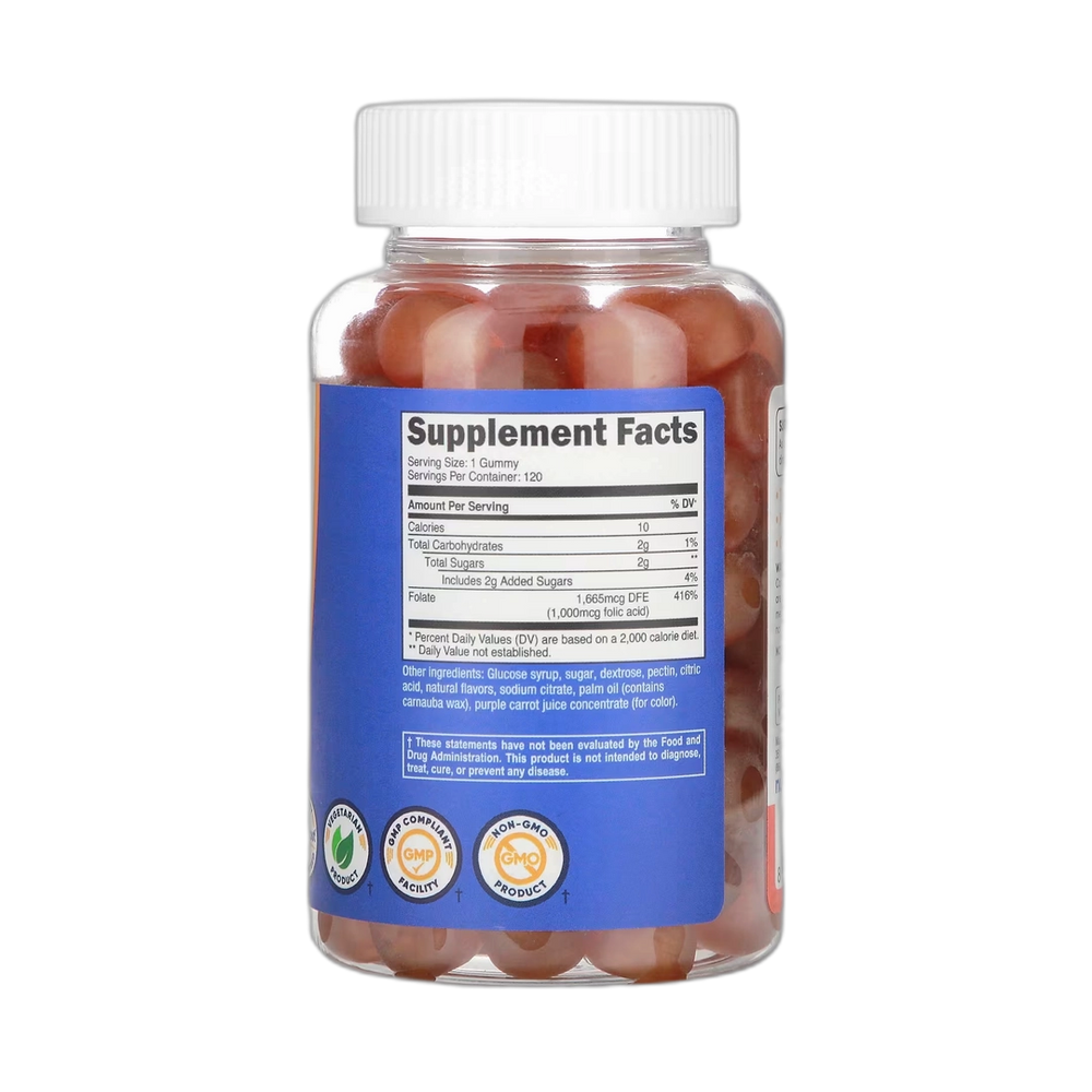 Nutricost, Folic Acid Gummies, Berry Blend, 1,000 mcg, 120 Gummies